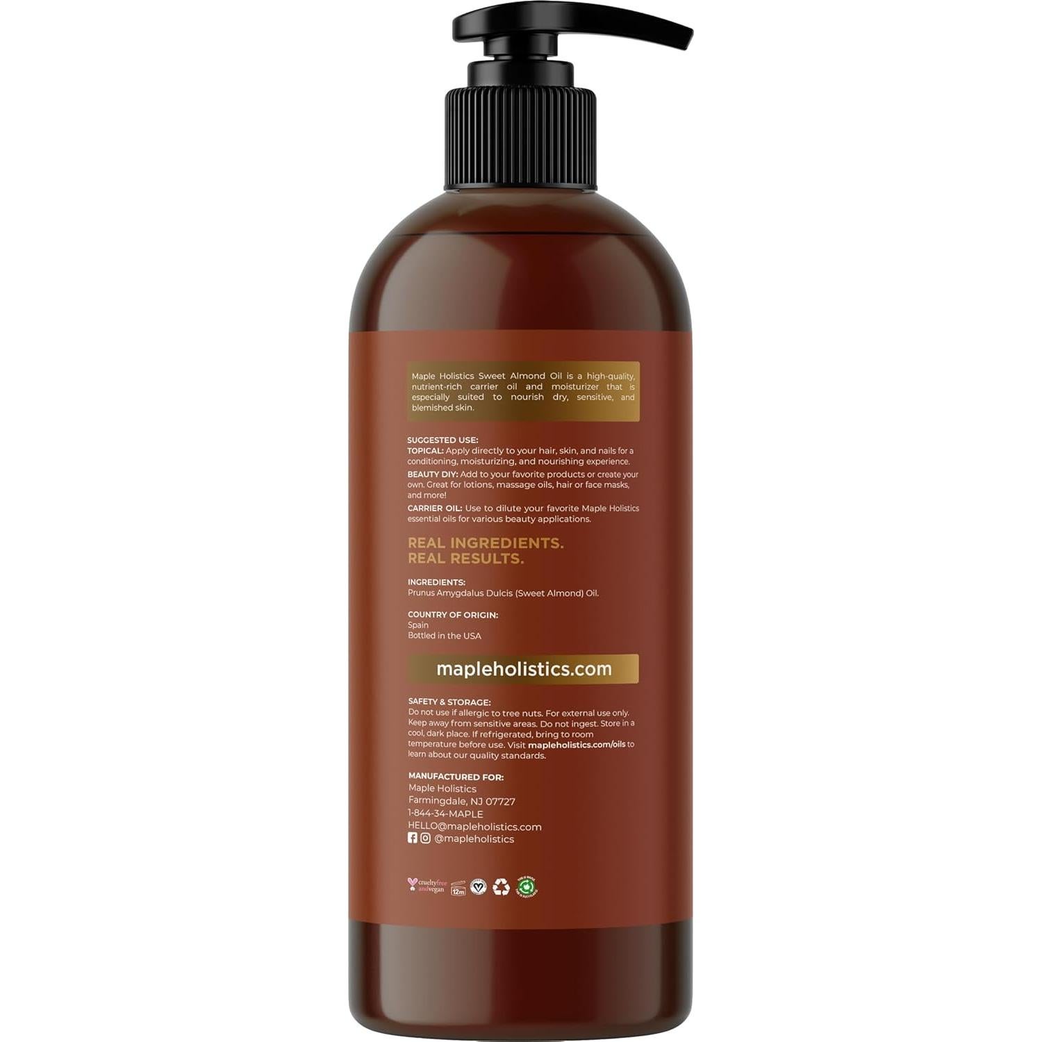 Aceite de Almendra Dulce Puro Maple Holistics 473ml - Hidratante