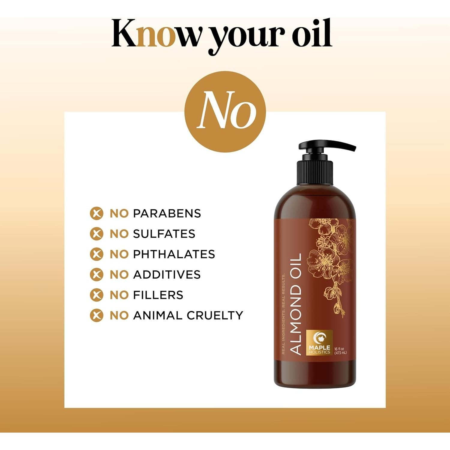 Aceite de Almendra Dulce Puro Maple Holistics 473ml - Hidratante