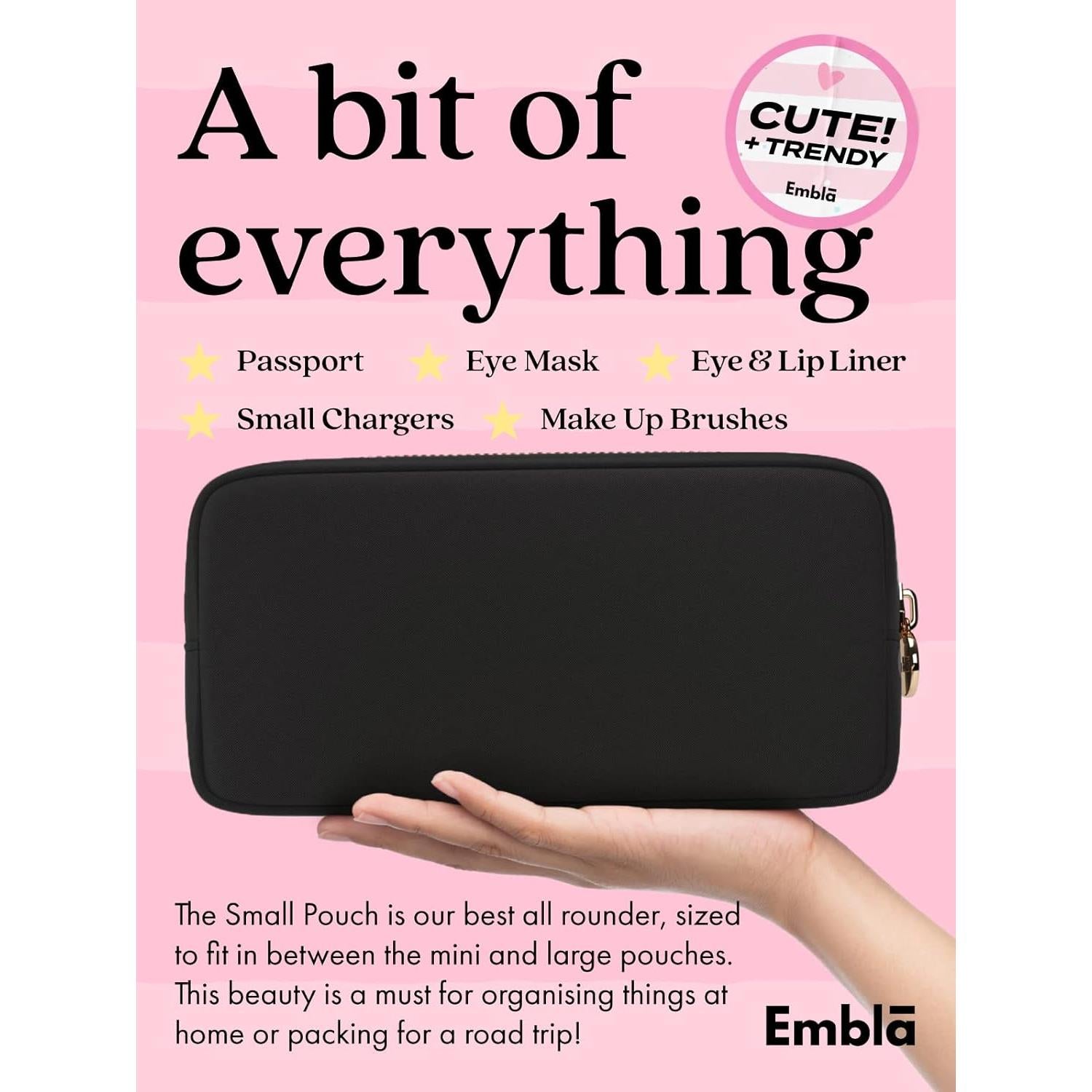 Bolsa de Maquillaje Embla Negra Pequeña Organizador de Viaje