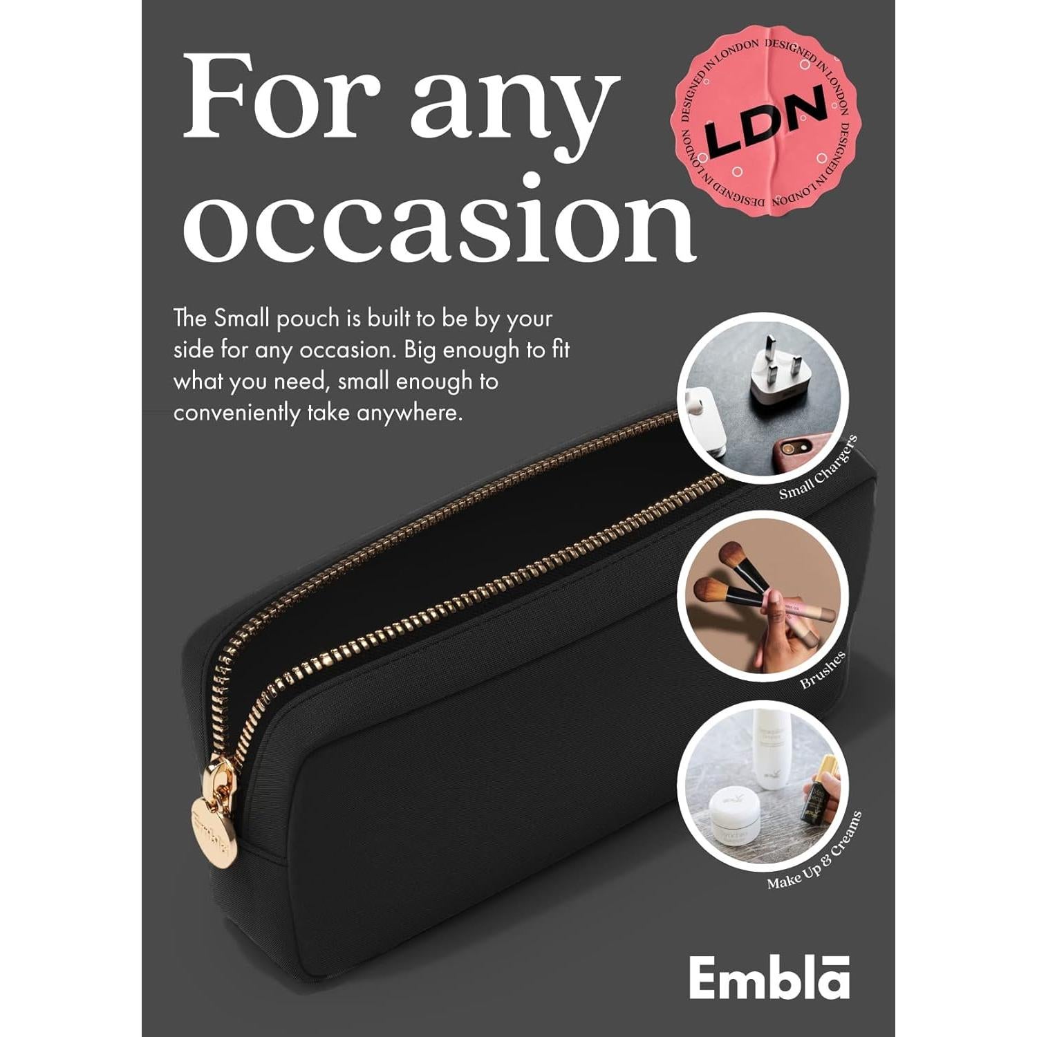 Bolsa de Maquillaje Embla Negra Pequeña Organizador de Viaje