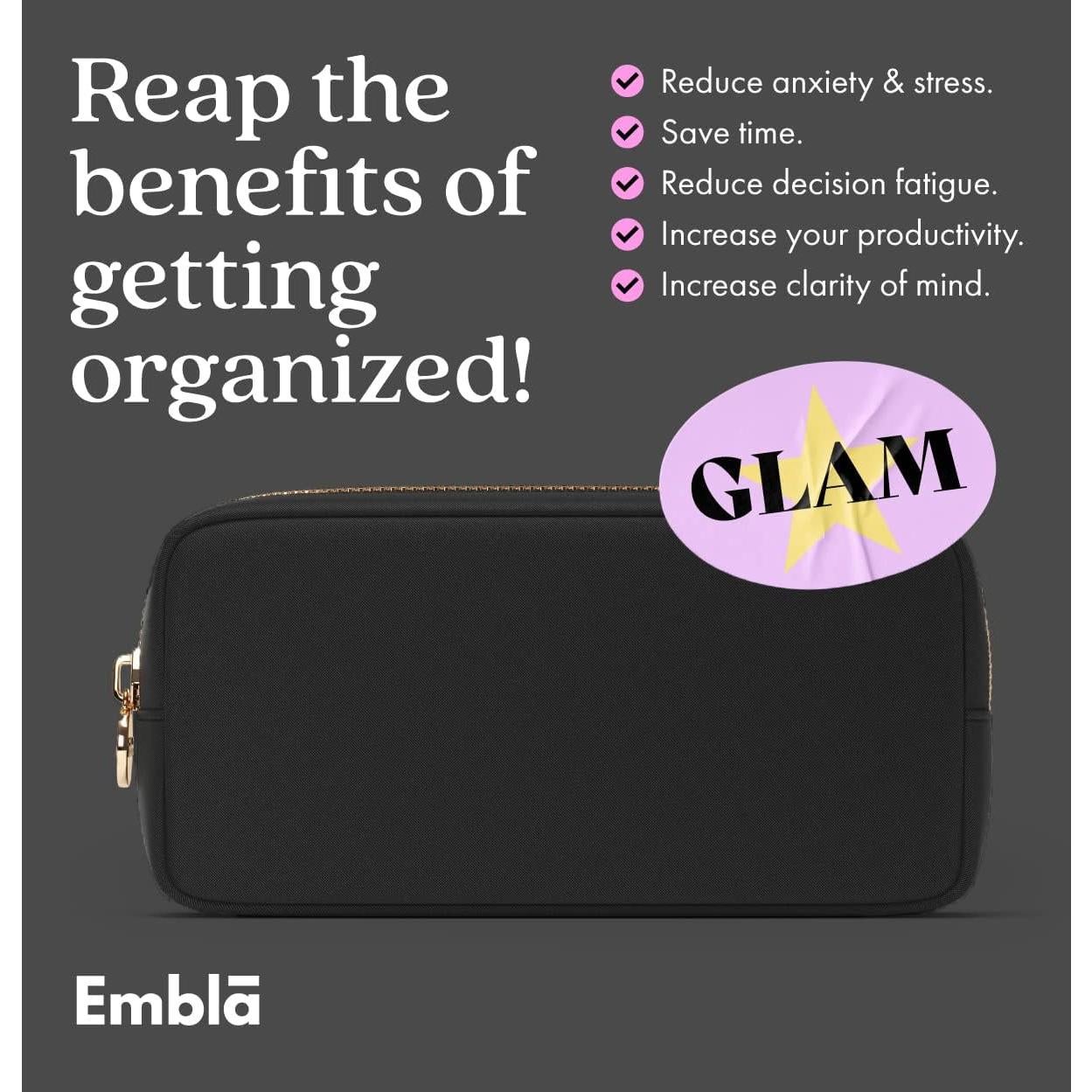 Bolsa de Maquillaje Embla Negra Pequeña Organizador de Viaje