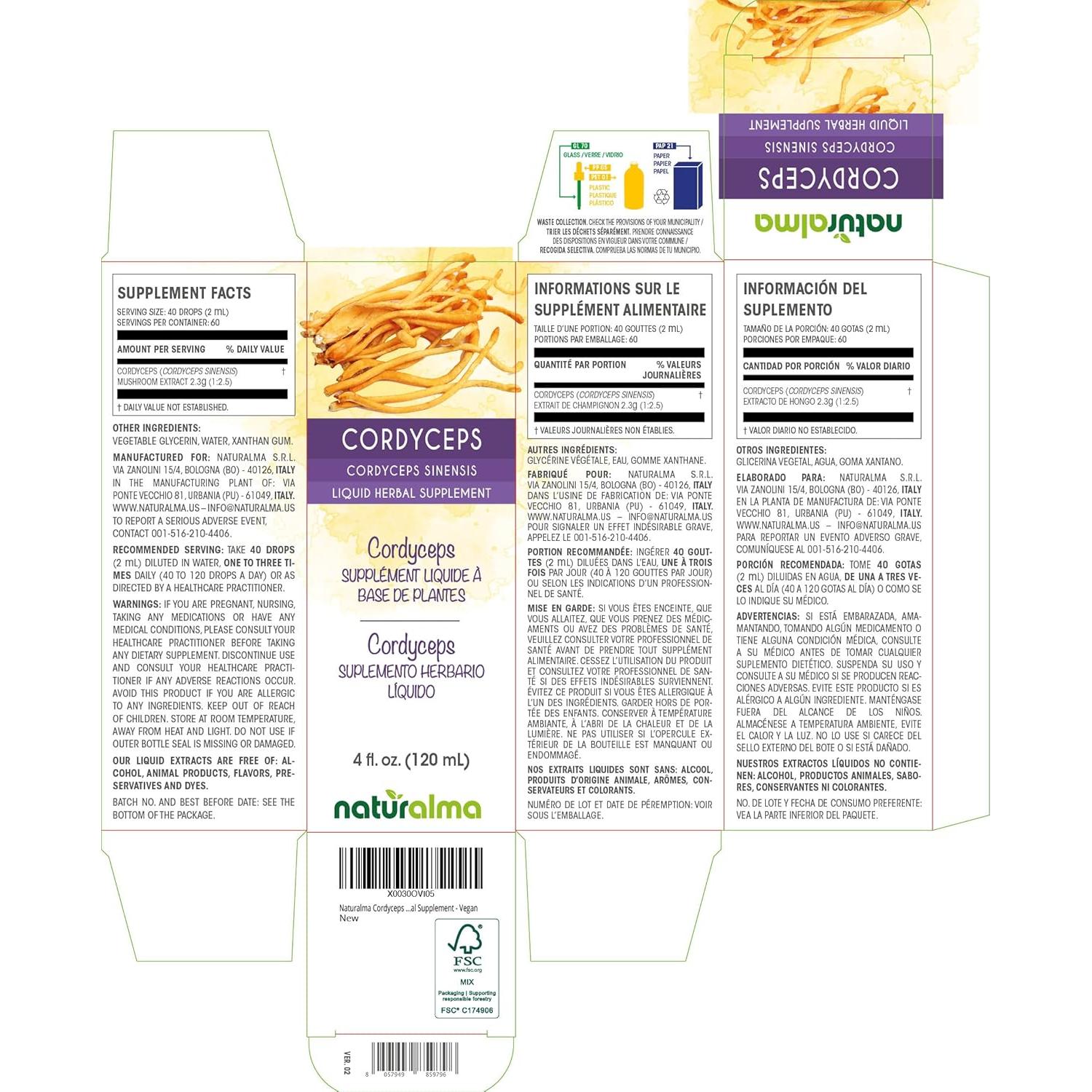 Naturalma Tintura de Cordyceps Sinensis 118.29 ml - Suplemento Vegano