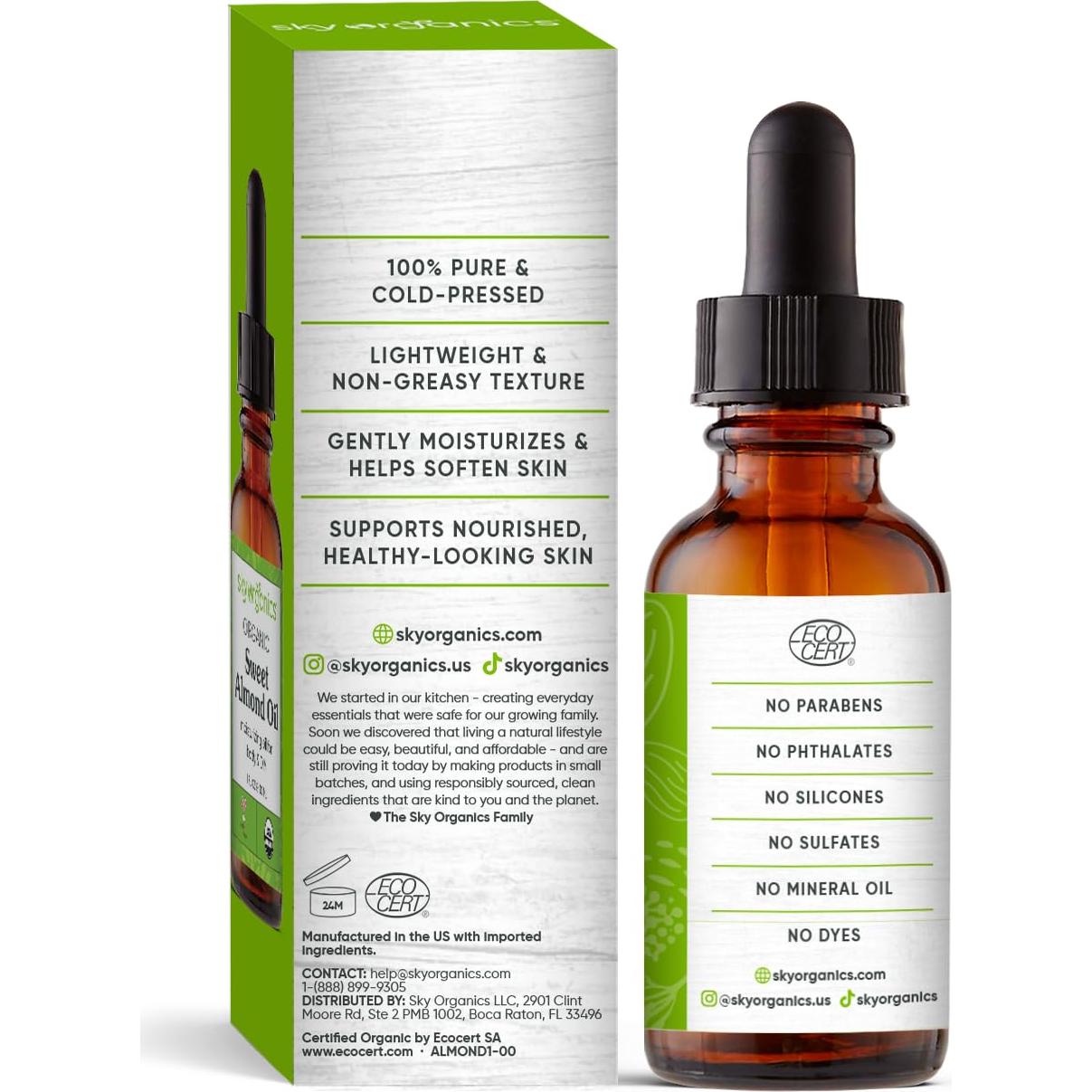 Aceite de Almendra Dulce Orgánico Sky Organics 29.57 ml
