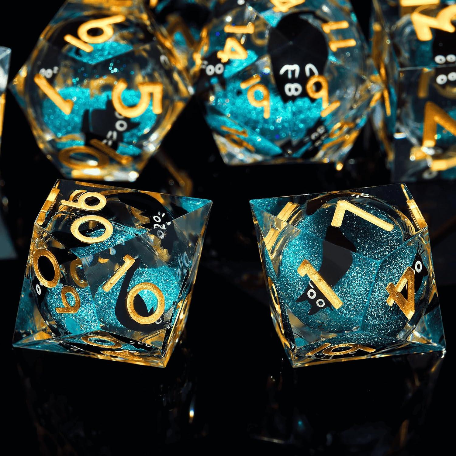 Juego de Dados Liquid Core Cat DND 7Pcs - Resina Azul