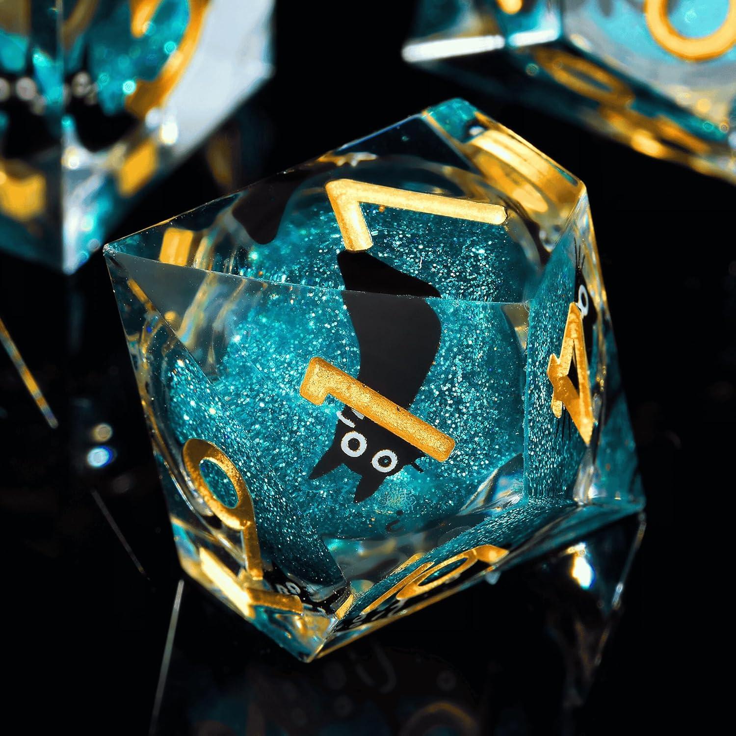 Juego de Dados Liquid Core Cat DND 7Pcs - Resina Azul