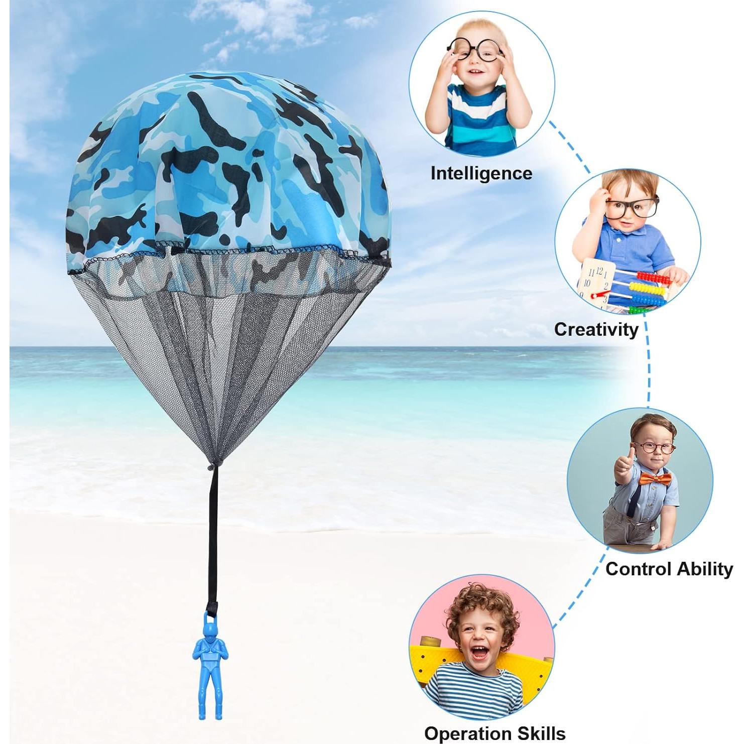 12 Juguetes Paracaídas Catcan Camo Azul 43 cm para Niños