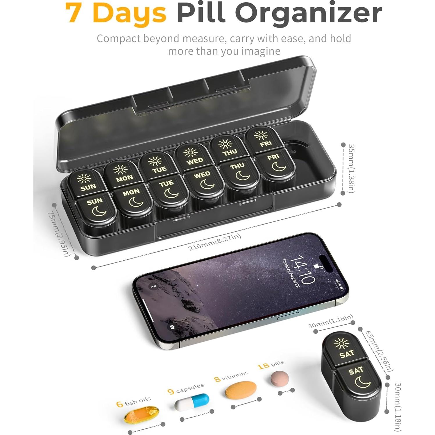 Organizador de Pastillas Semanal AM PM Pillex 7 Días 20.9x7.8cm