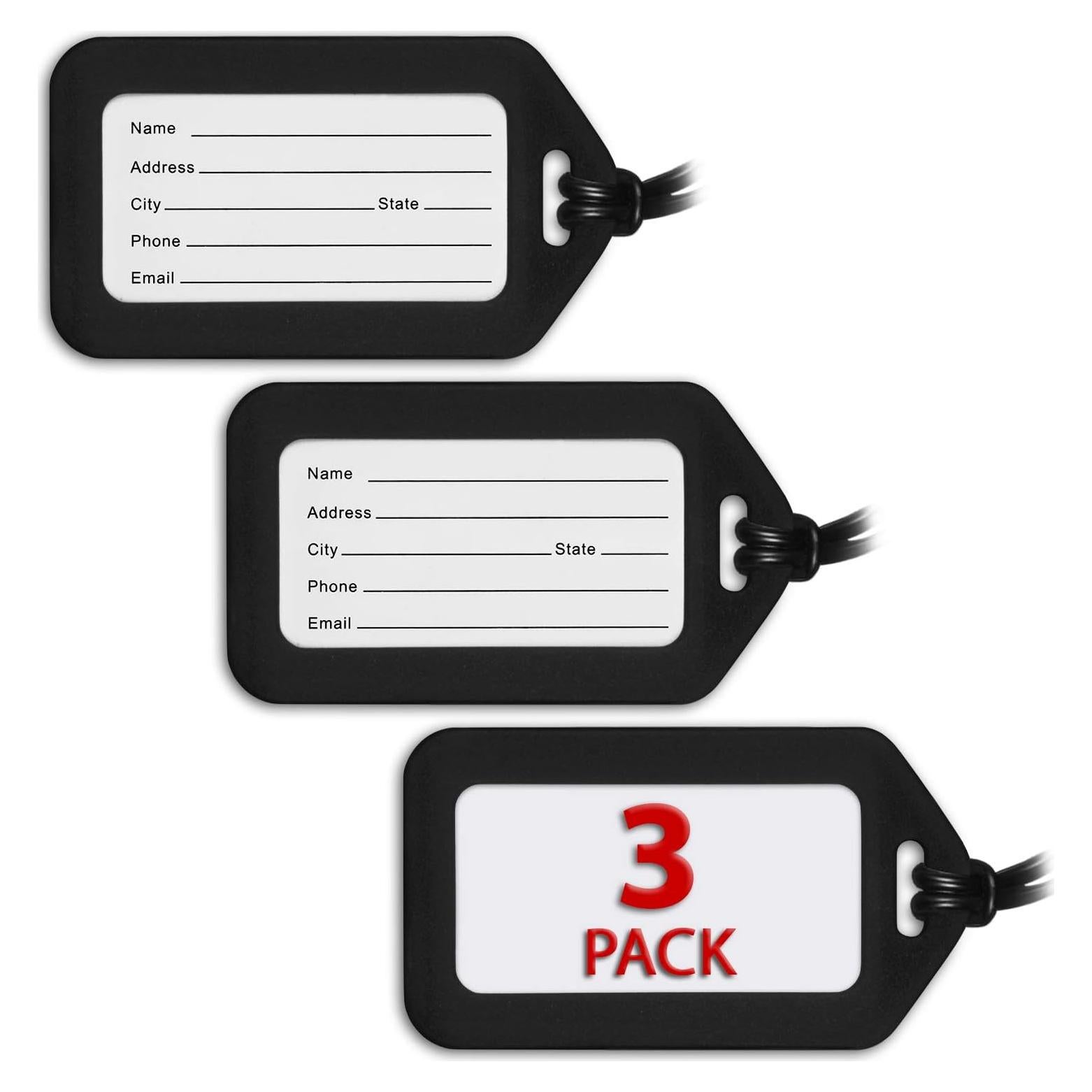 Etiquetas de Equipaje Mifflin Negras - 3 Piezas, PVC Resistente