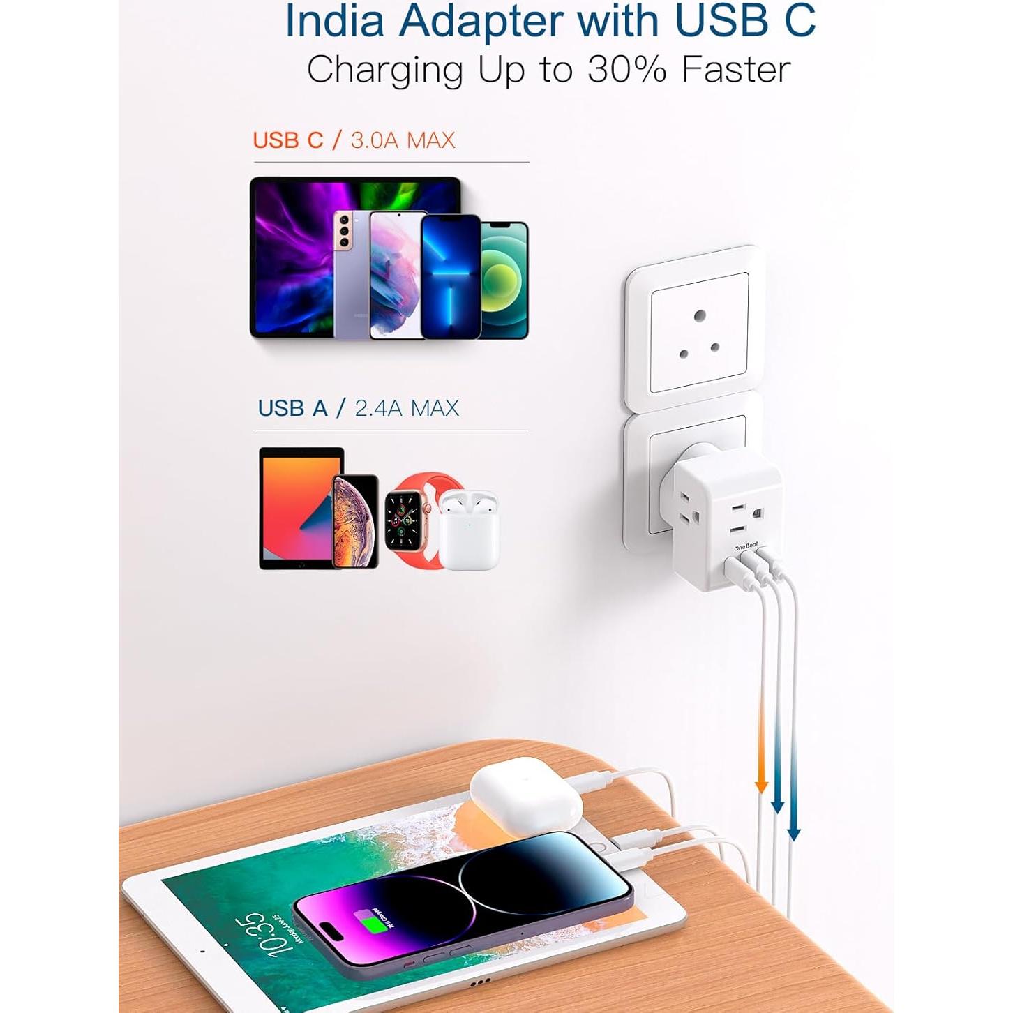 Adaptador de corriente tipo D One Beat 6 en 1 USB para India