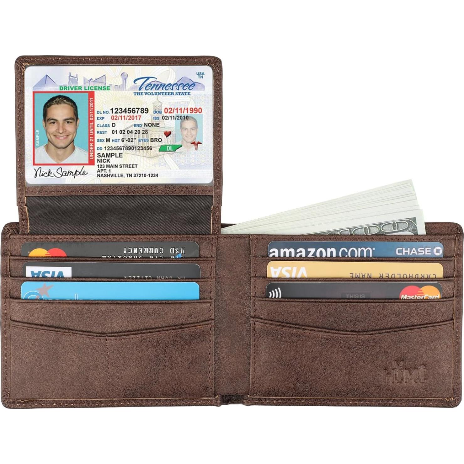 Billetera Bifold de Cuero Genuino para Hombres con Bloqueo RFID