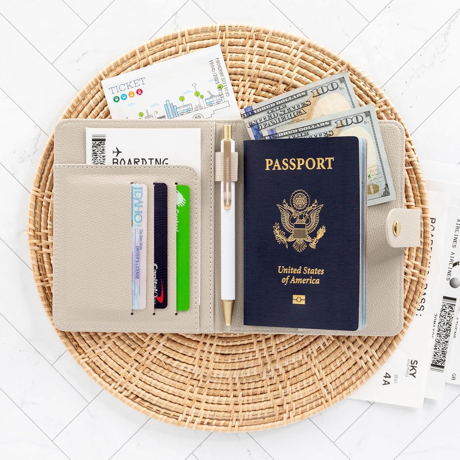 Portapasaporte ZICOTO Beige - Funda de Viaje Unisex con Soporte