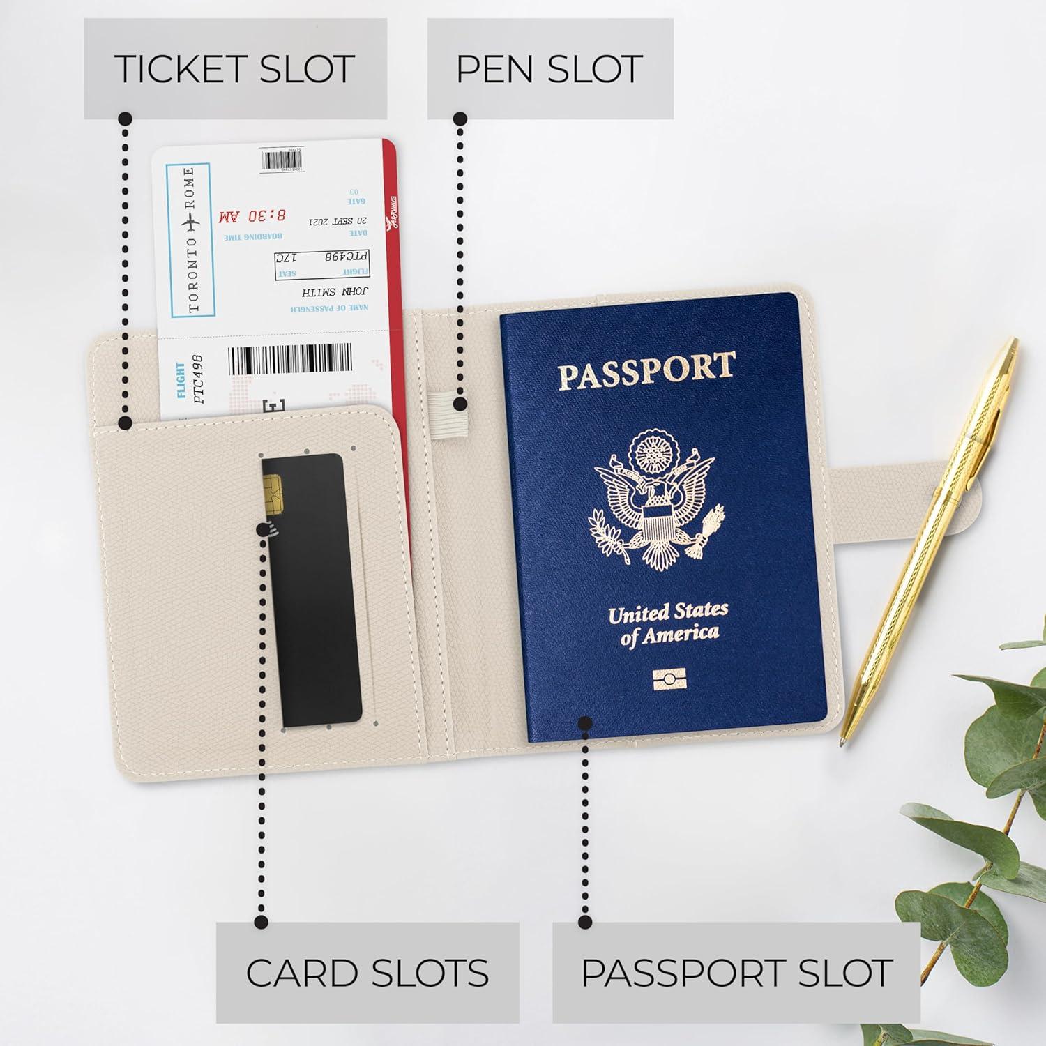 Portapasaporte ZICOTO Beige - Funda de Viaje Unisex con Soporte