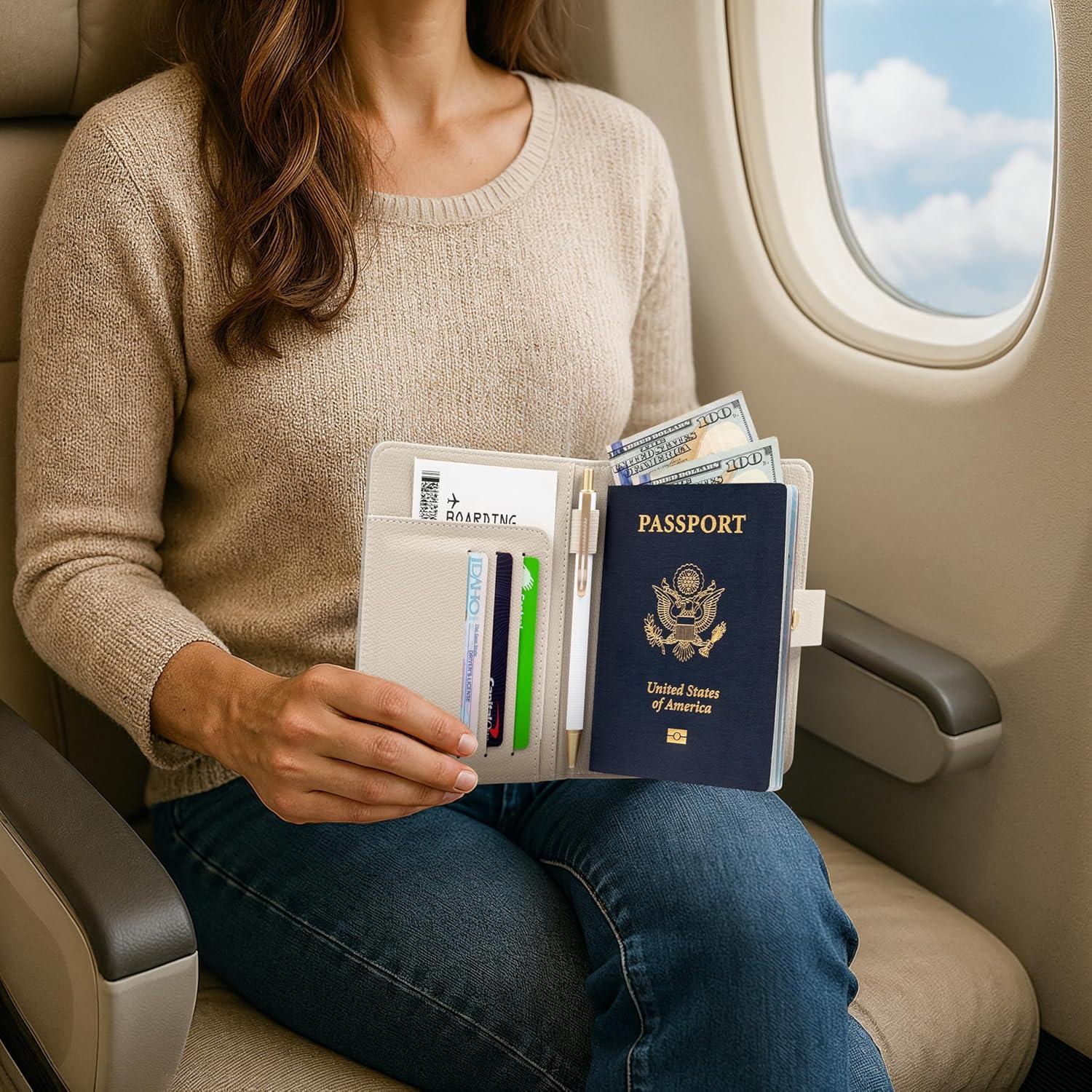 Portapasaporte ZICOTO Beige - Funda de Viaje Unisex con Soporte