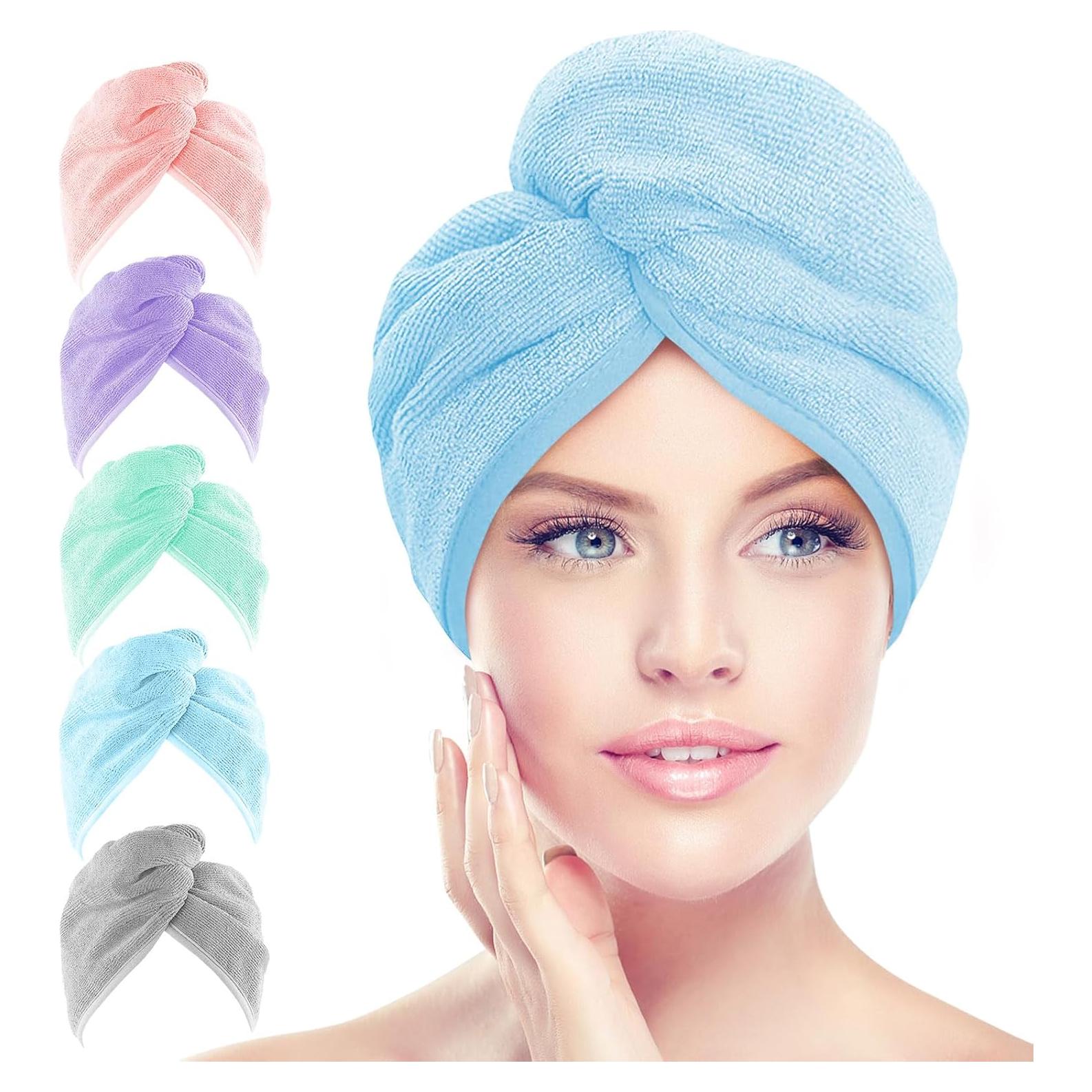 Toalla de Microfibra para Cabello AIDEA - Paquete de 5 Turbantes 66x25cm