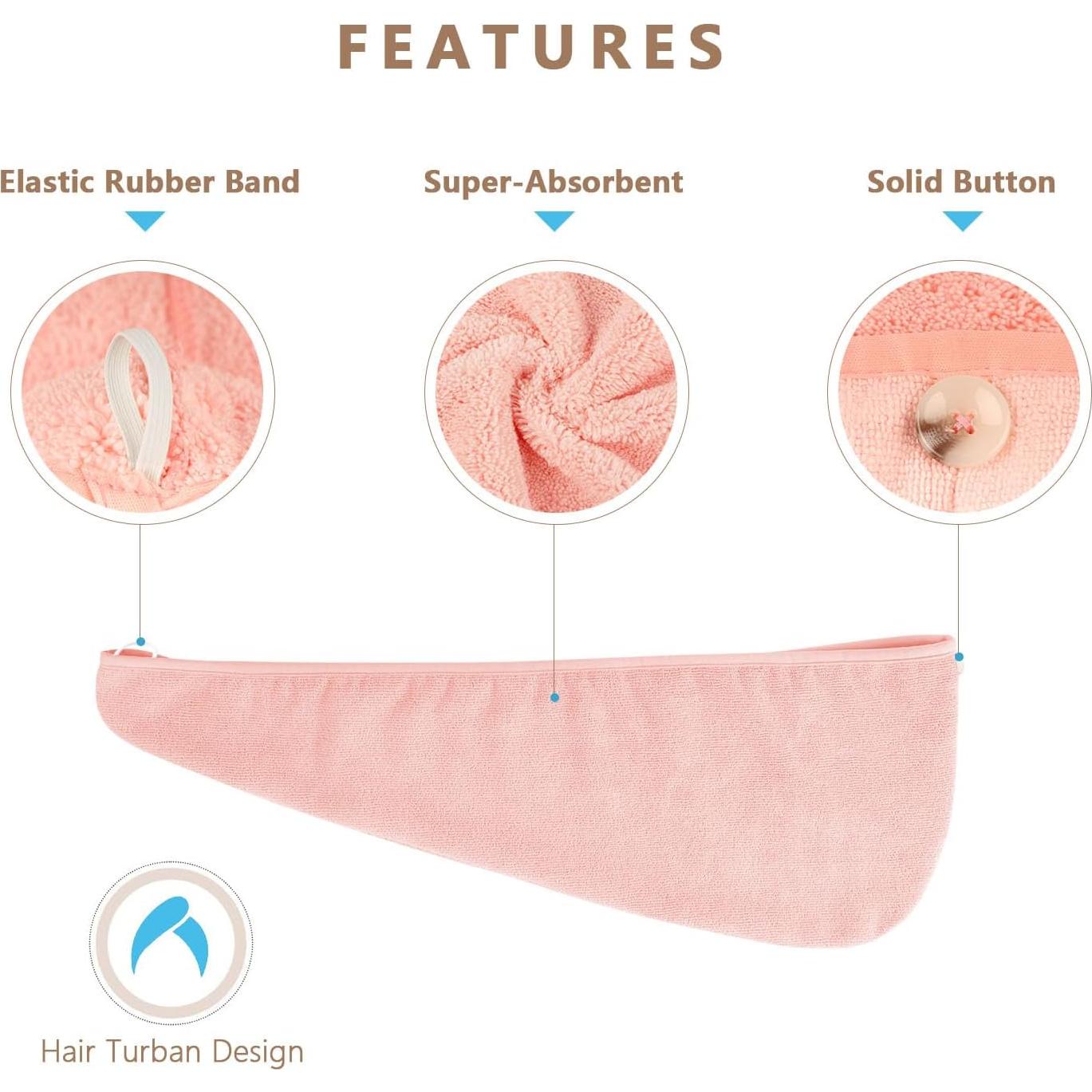 Toalla de Microfibra para Cabello AIDEA - Paquete de 5 Turbantes 66x25cm