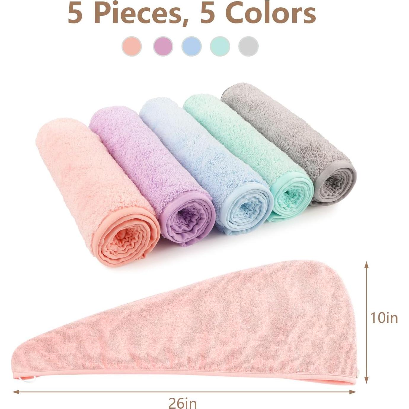 Toalla de Microfibra para Cabello AIDEA - Paquete de 5 Turbantes 66x25cm