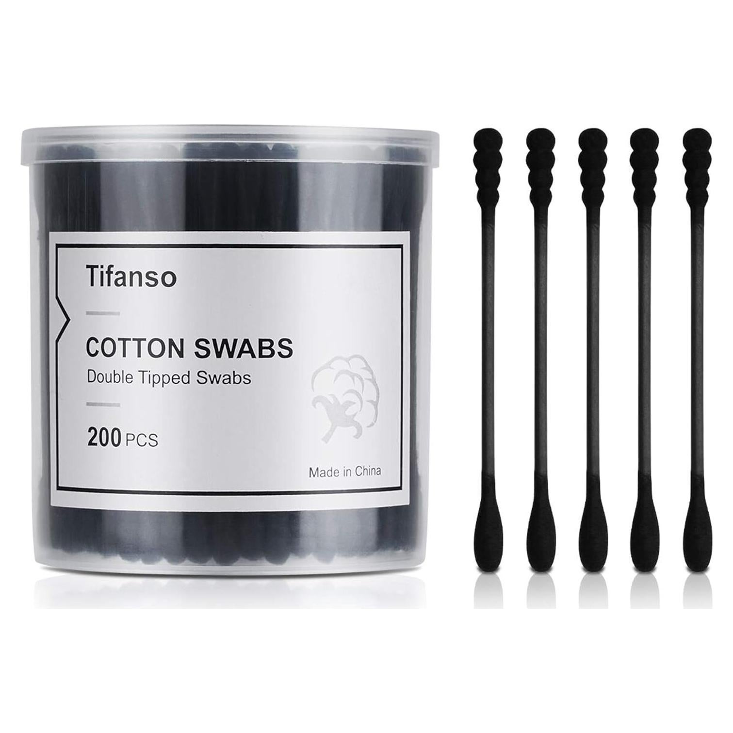 Bastones de Algodón Negros Tifanso - 200 Unidades Hipoalergénicos