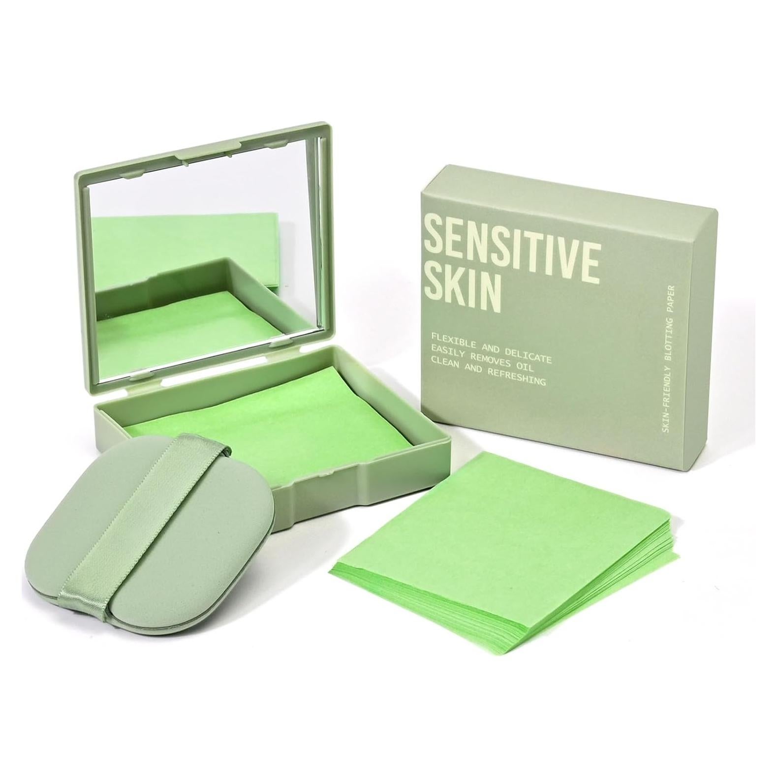 Papel Absorbente de Aceite KYDA 200 Hojas con Puff y Espejo