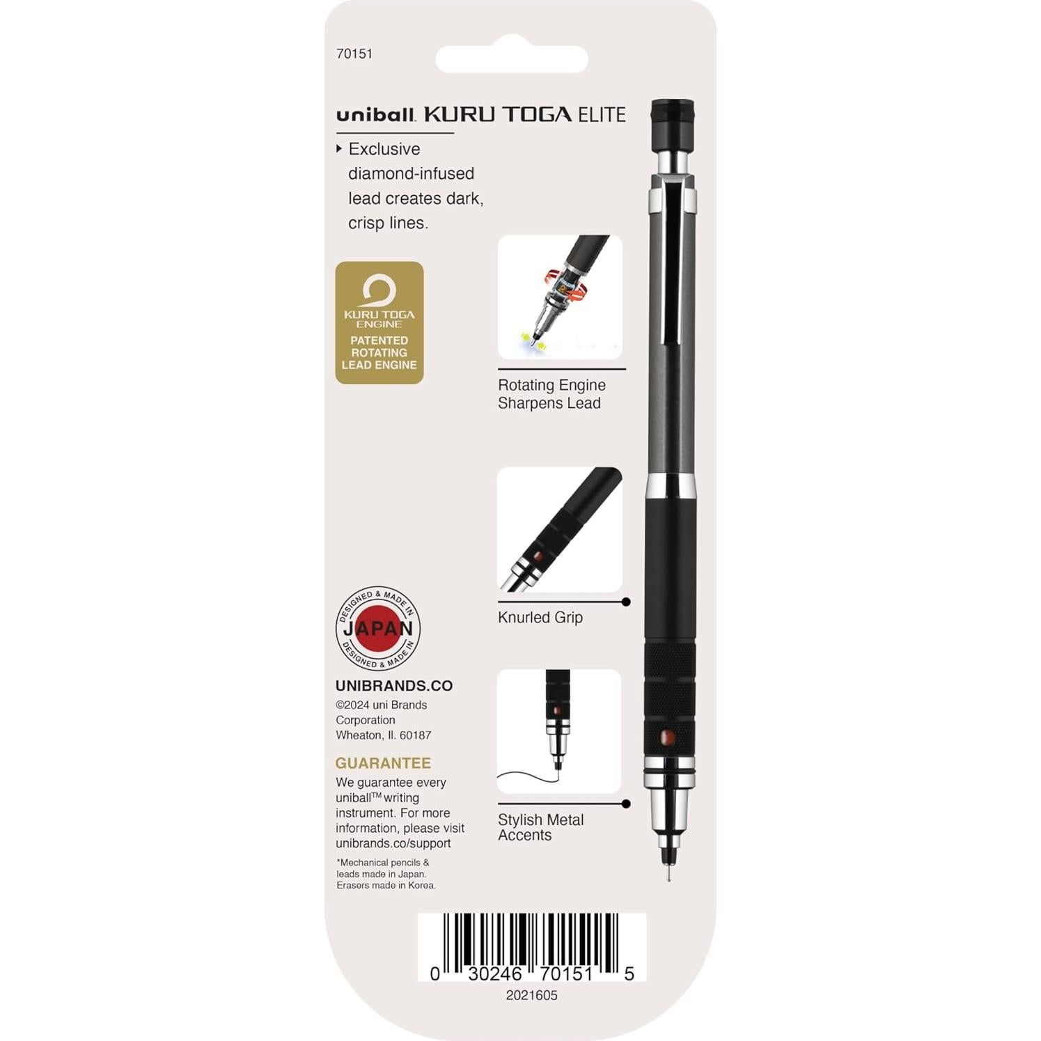 Lápiz Mecánico Uniball Kuru Toga Elite 0.5mm HB #2 Metal