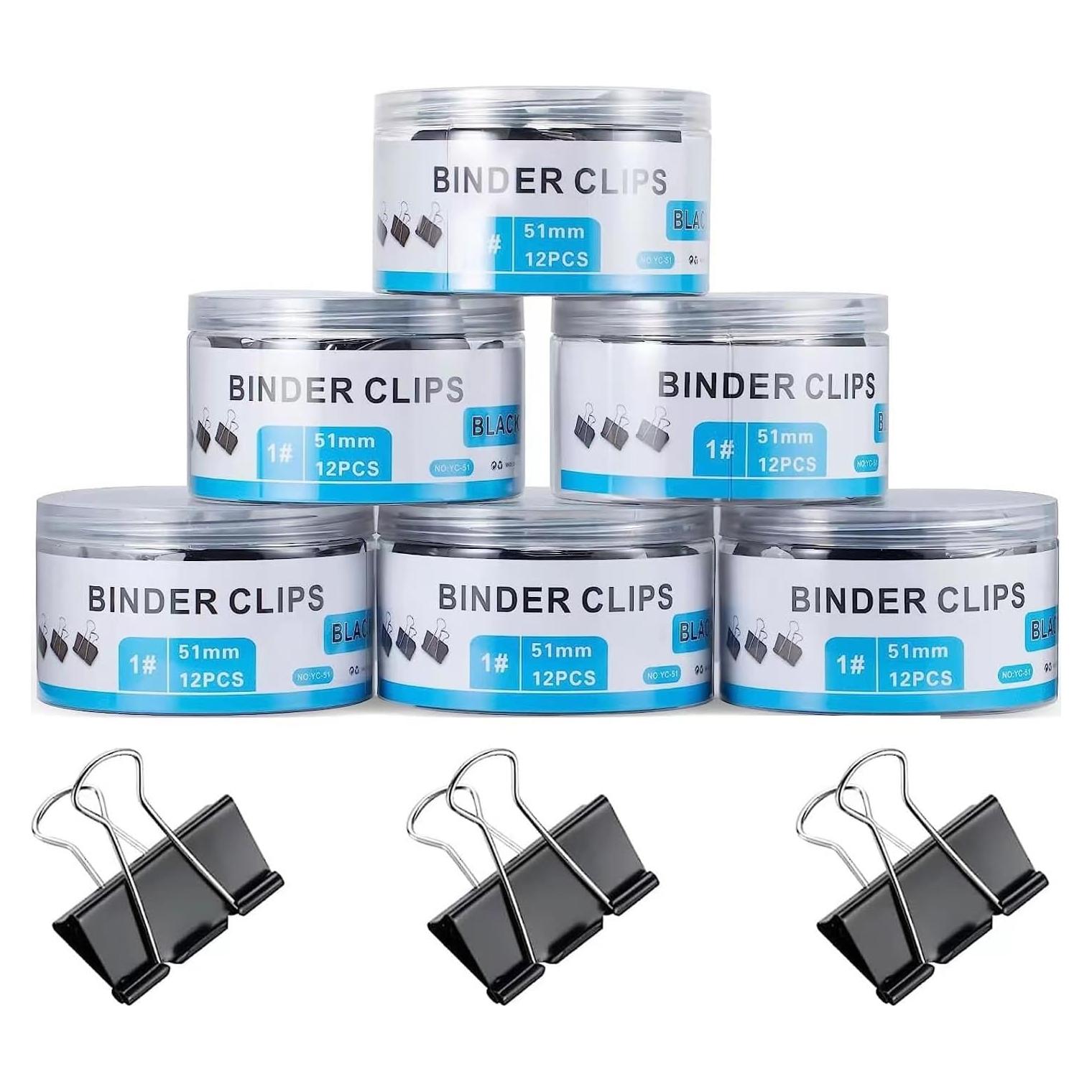 72 Clips de Carpeta Jumbo EFOK 5.08 cm Metal Negro Alta Resistencia