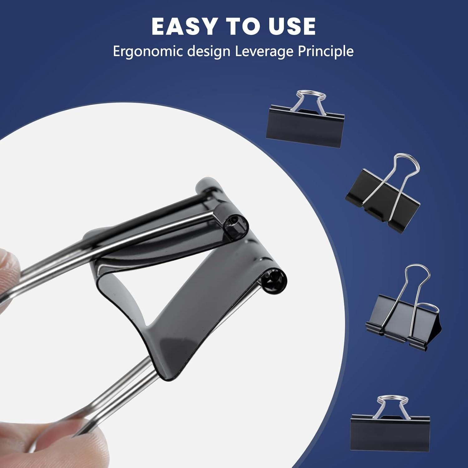 72 Clips de Carpeta Jumbo EFOK 5.08 cm Metal Negro Alta Resistencia