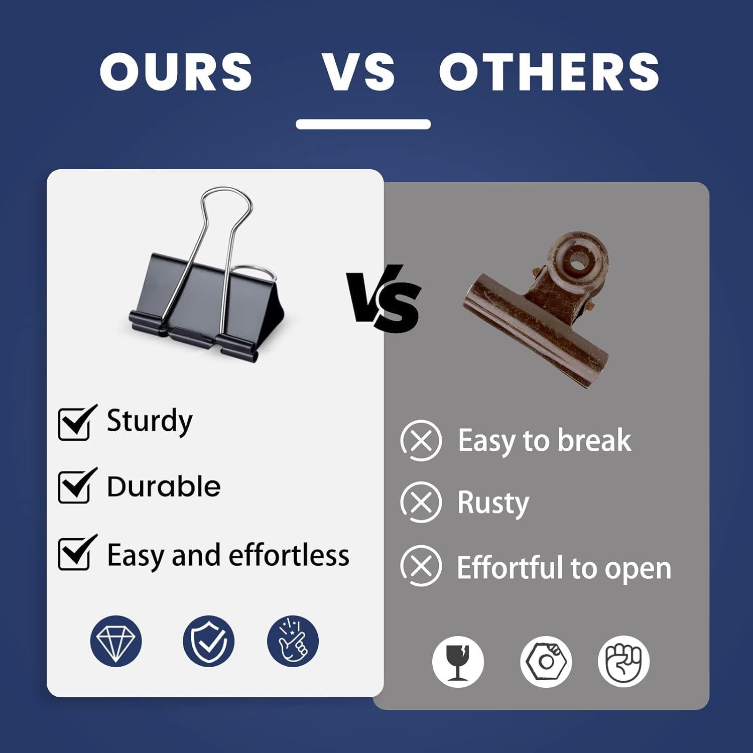 72 Clips de Carpeta Jumbo EFOK 5.08 cm Metal Negro Alta Resistencia