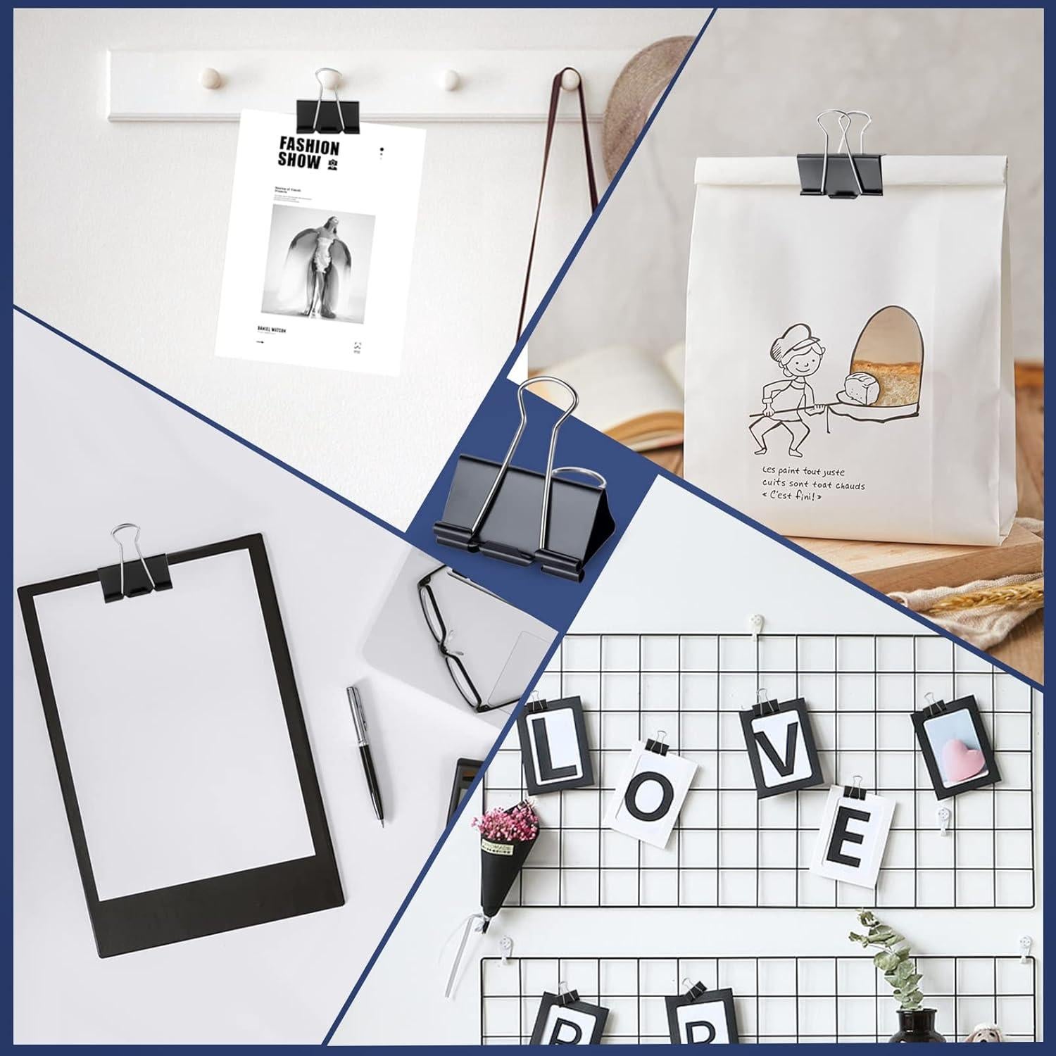 72 Clips de Carpeta Jumbo EFOK 5.08 cm Metal Negro Alta Resistencia