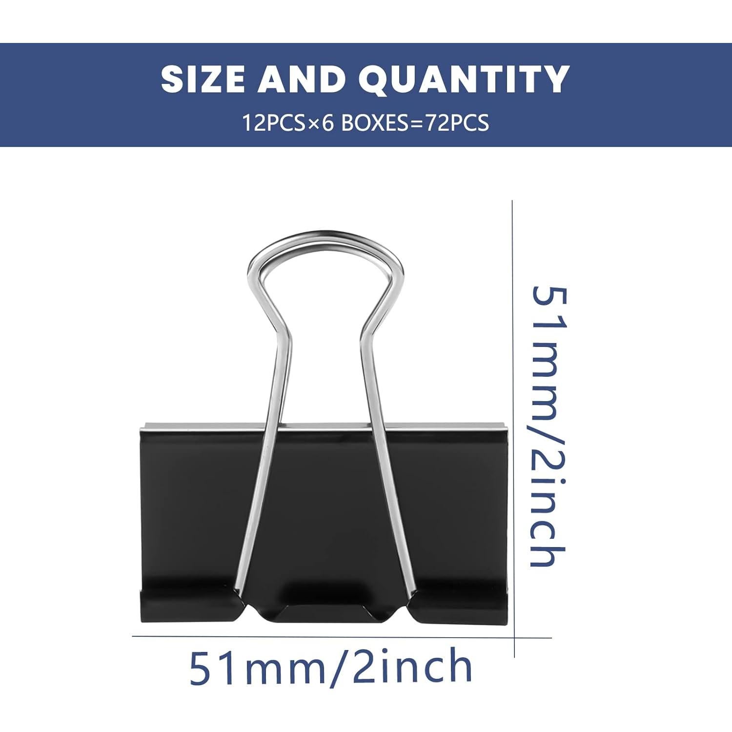 72 Clips de Carpeta Jumbo EFOK 5.08 cm Metal Negro Alta Resistencia