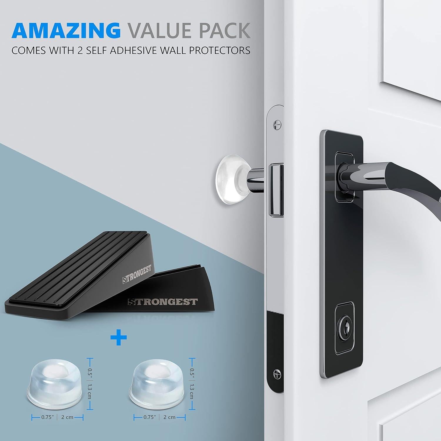 Tope de puerta pesado Hogar Más Fuerte - 2 paquetes, negro