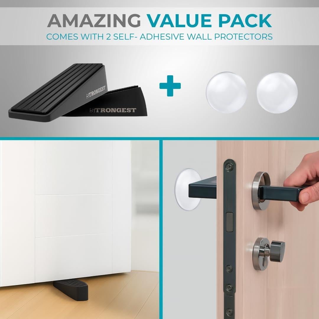 Tope de puerta pesado Hogar Más Fuerte - 2 paquetes, negro