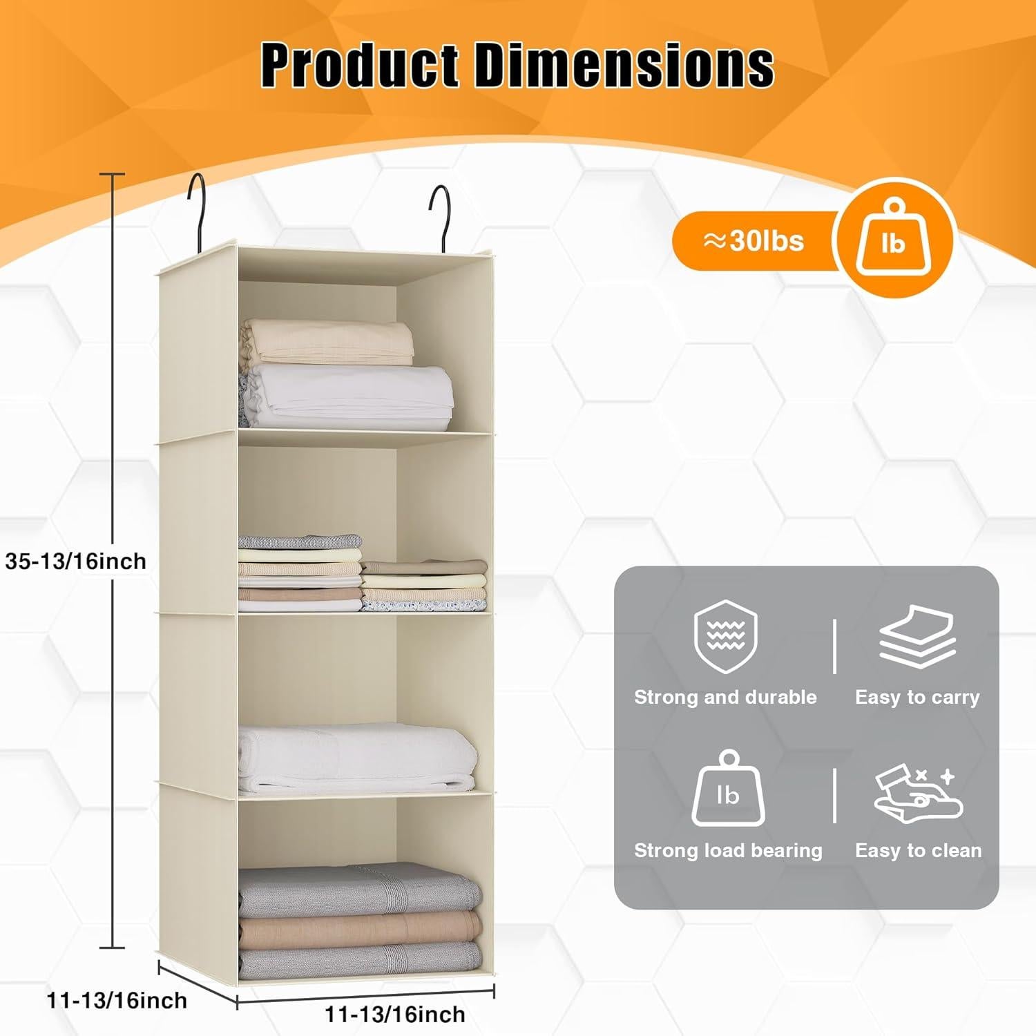 Organizador de Closet Colgante DonYeco 4 Estantes Beige