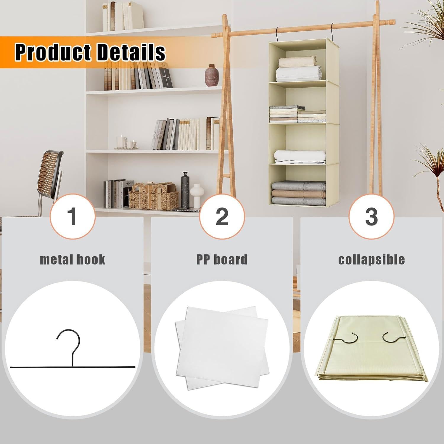 Organizador de Closet Colgante DonYeco 4 Estantes Beige
