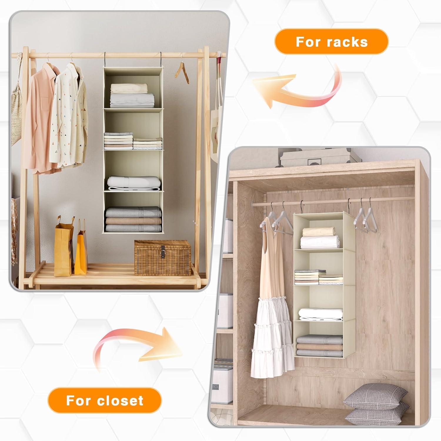 Organizador de Closet Colgante DonYeco 4 Estantes Beige