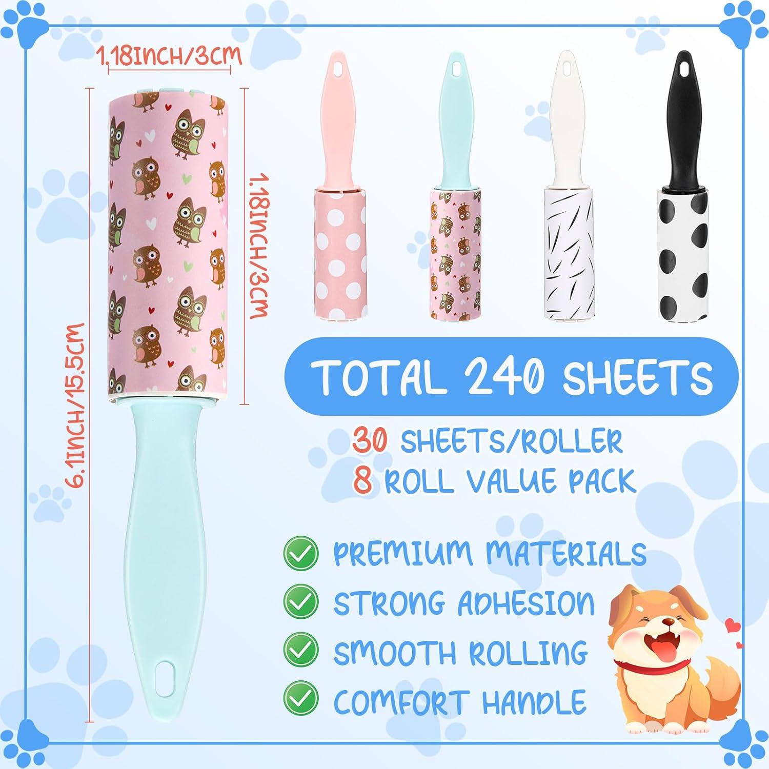 Rodillo Quitapelusas Mini Hushee 8 Pcs Adhesivo Viaje 240 Hojas