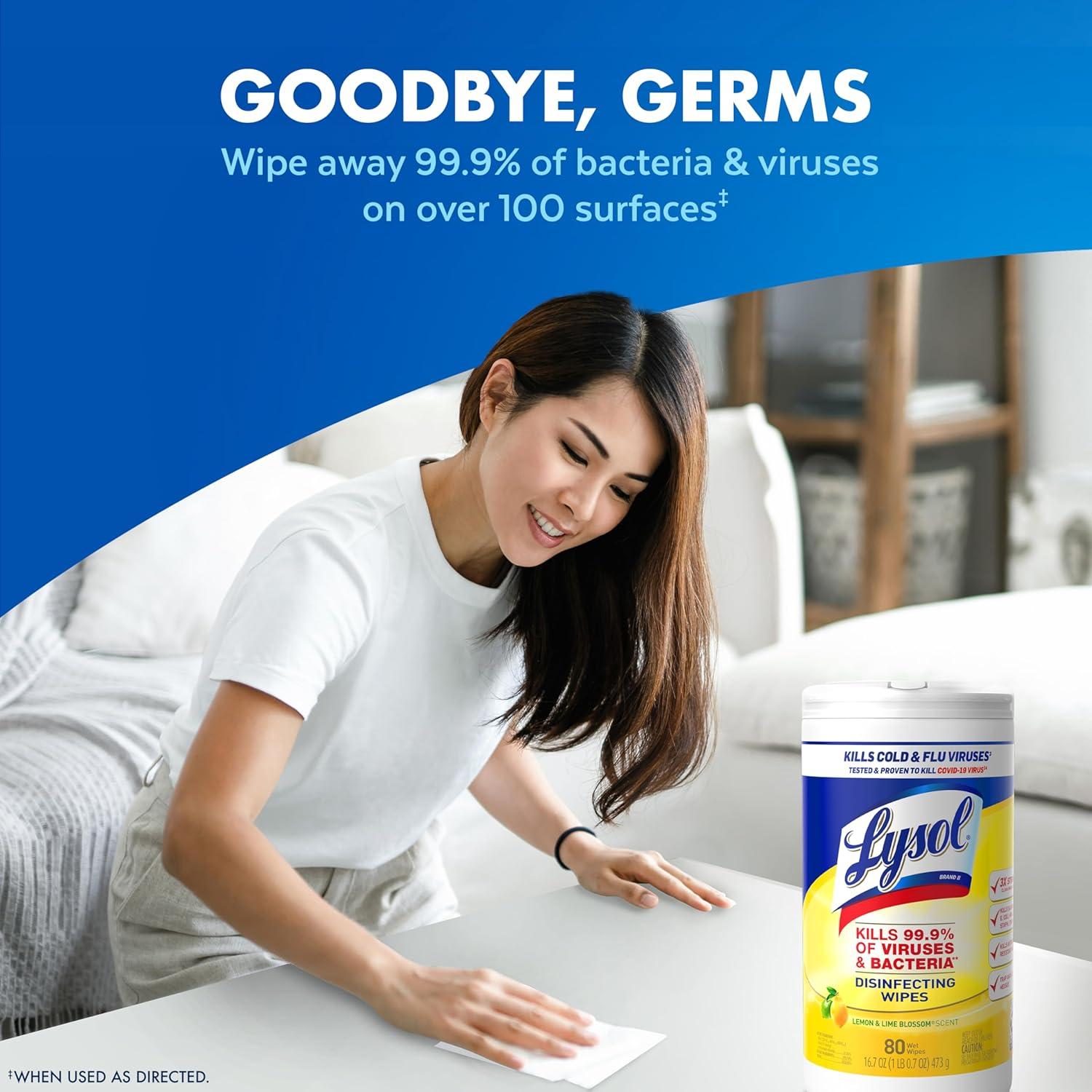 Toallitas Desinfectantes Lysol 80 Unidades Paquete de 3