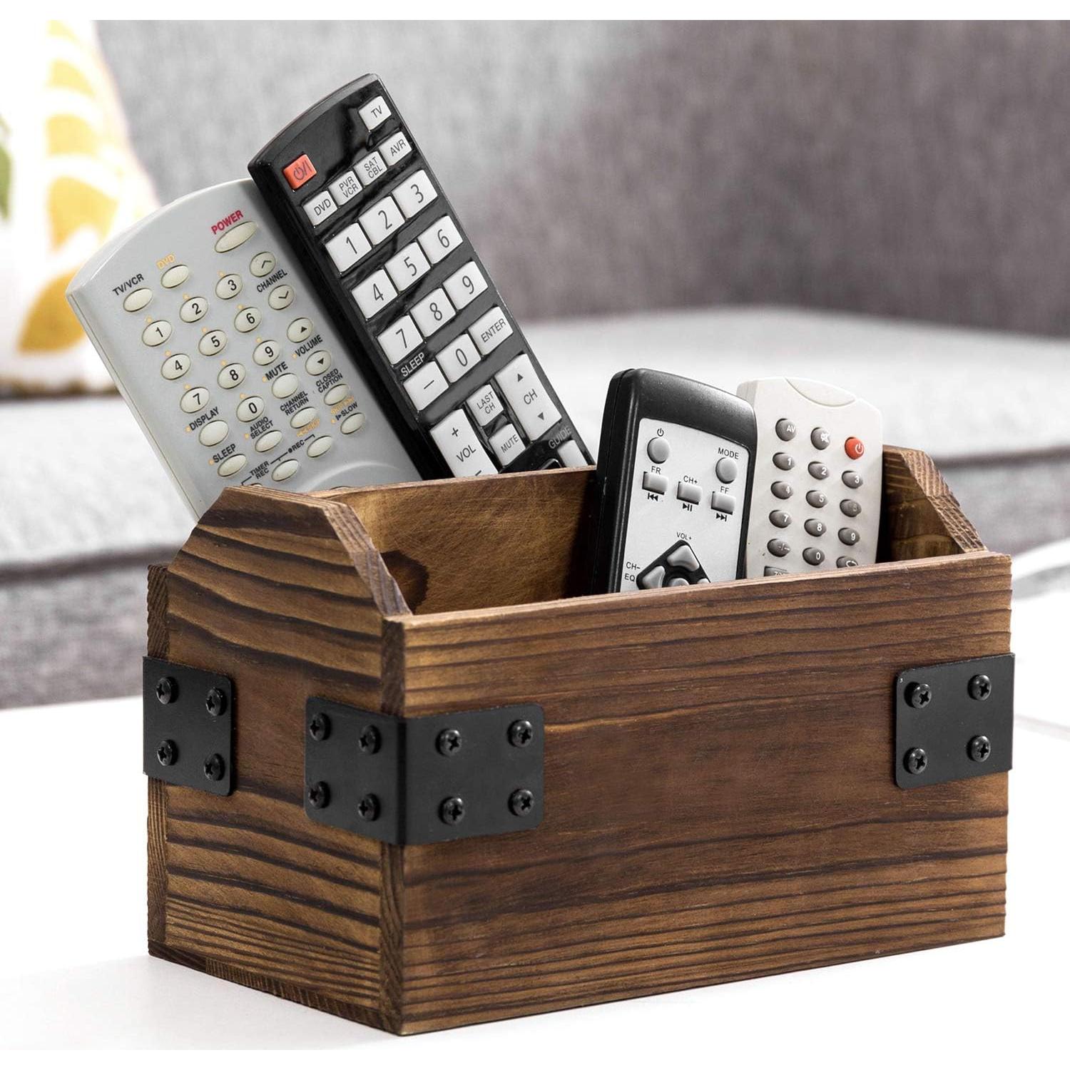 Organizador de Control Remoto MyGift Madera Quemada 2 Compartimentos