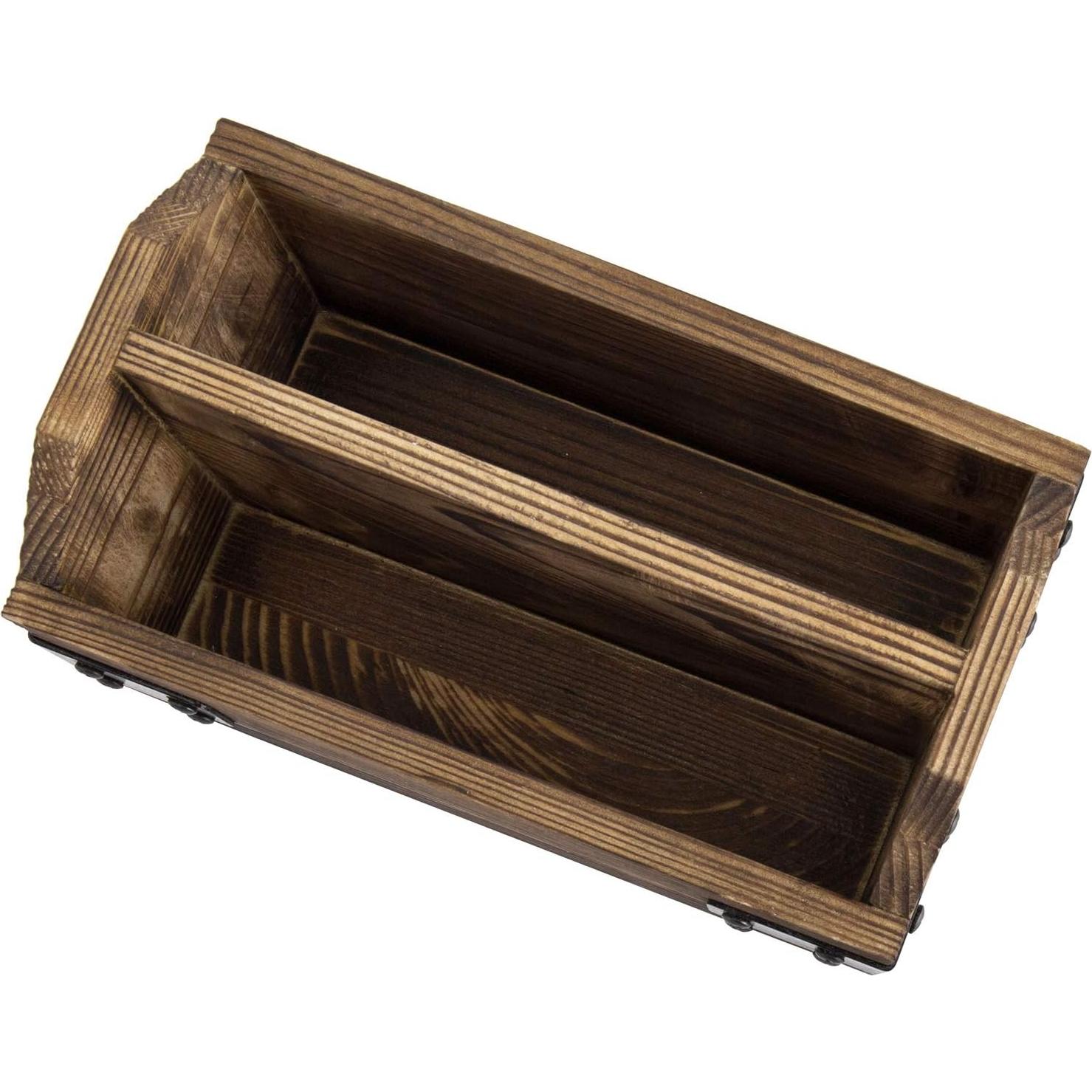 Organizador de Control Remoto MyGift Madera Quemada 2 Compartimentos