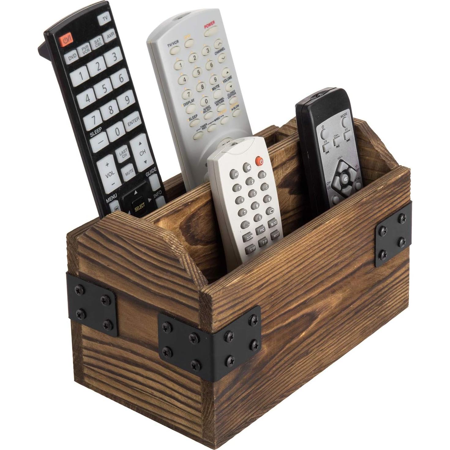 Organizador de Control Remoto MyGift Madera Quemada 2 Compartimentos