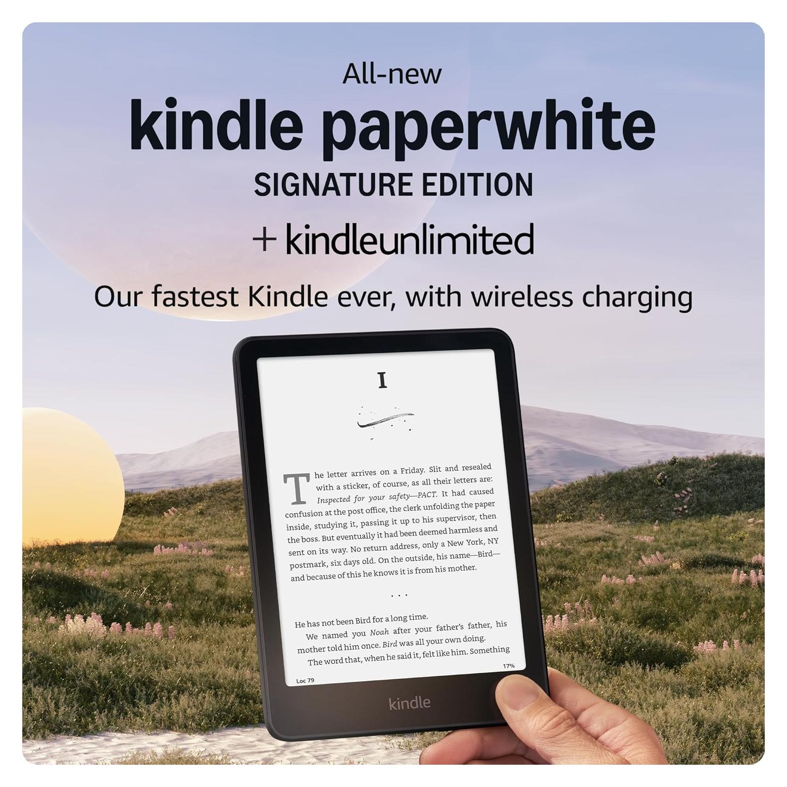 All-new Amazon Kindle Paperwhite Signature Edition (32 GB) – Our fastest Kindle with an auto-adjusting front light, wireless charging, and weeks of battery life – Metallic Black + 3 Months of Kindle Unlimited (with auto-renewal)