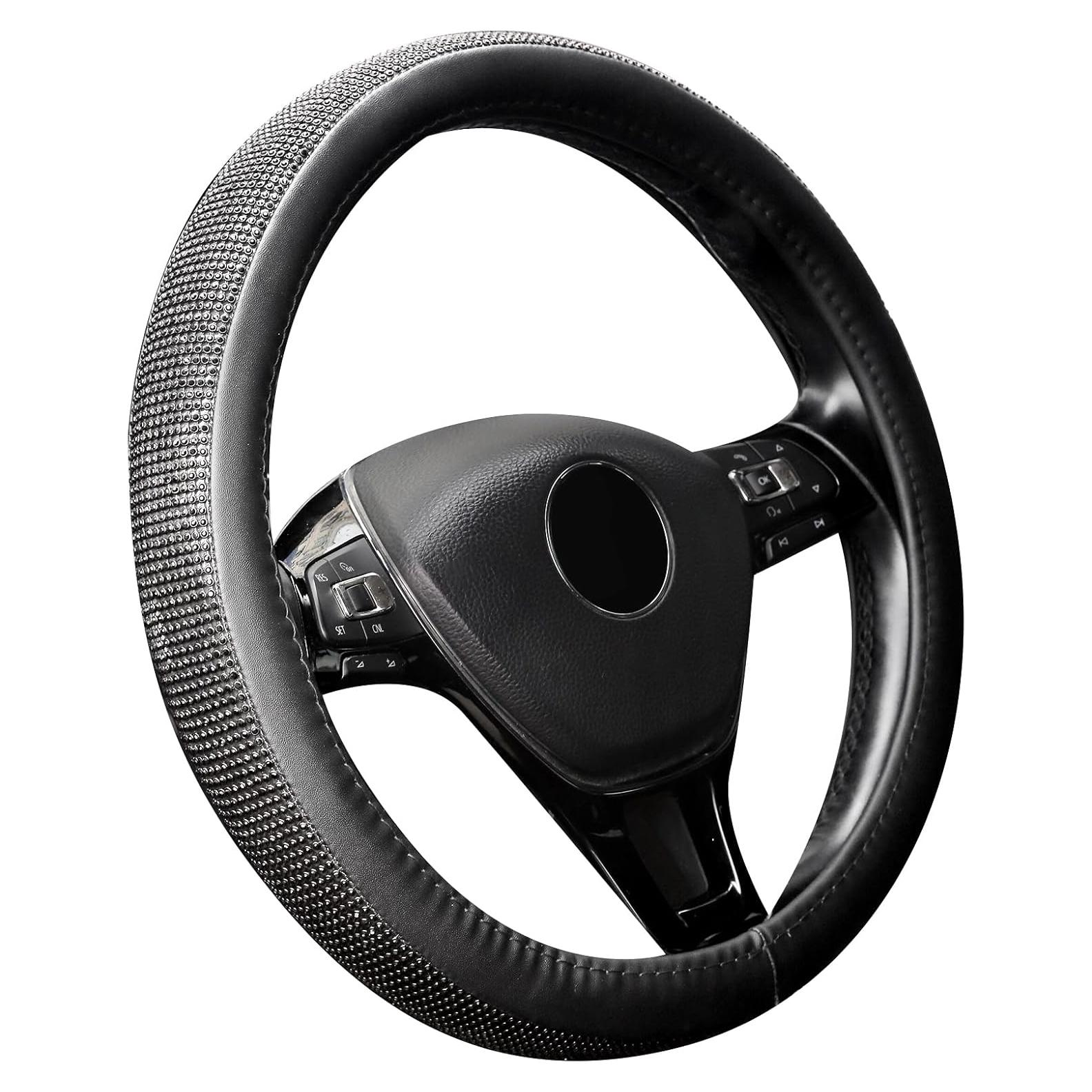 Cubierta de Volante de Cuero PU ChuLian 15" Brillante Diamante Negro