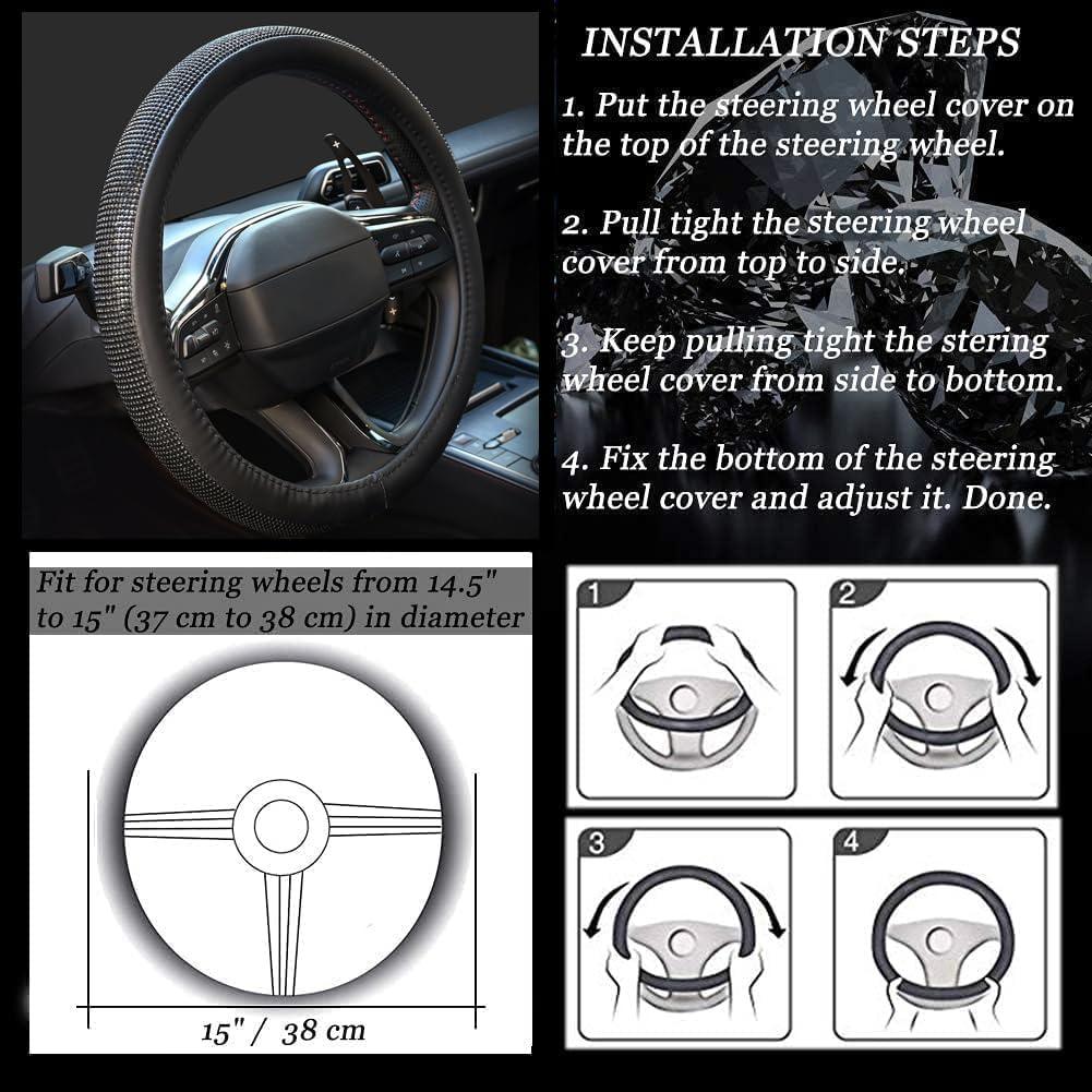 Cubierta de Volante de Cuero PU ChuLian 15" Brillante Diamante Negro