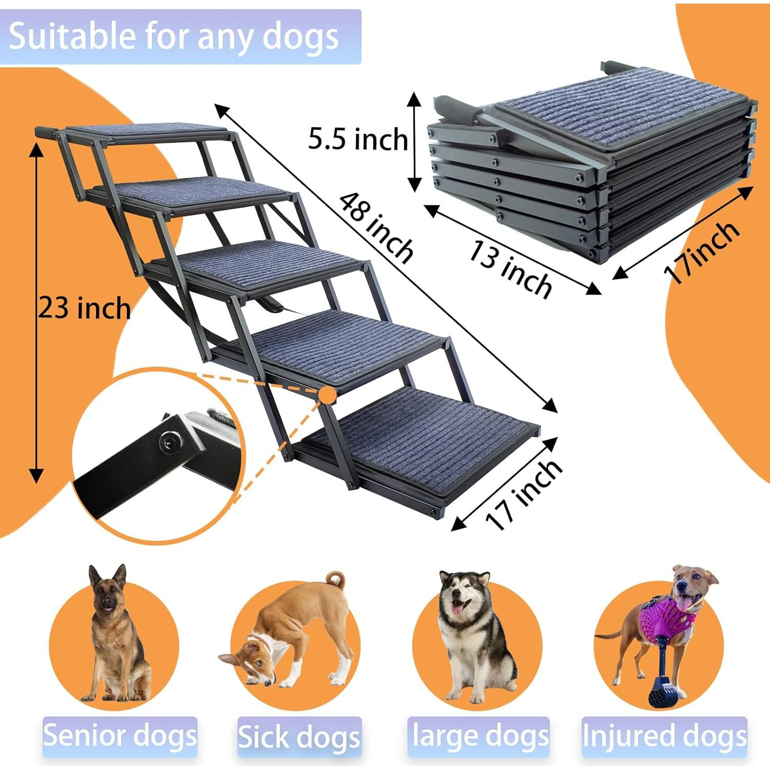 Rampa Plegable para Perros Yoteto 5 Pasos Antideslizante 113.4 kg