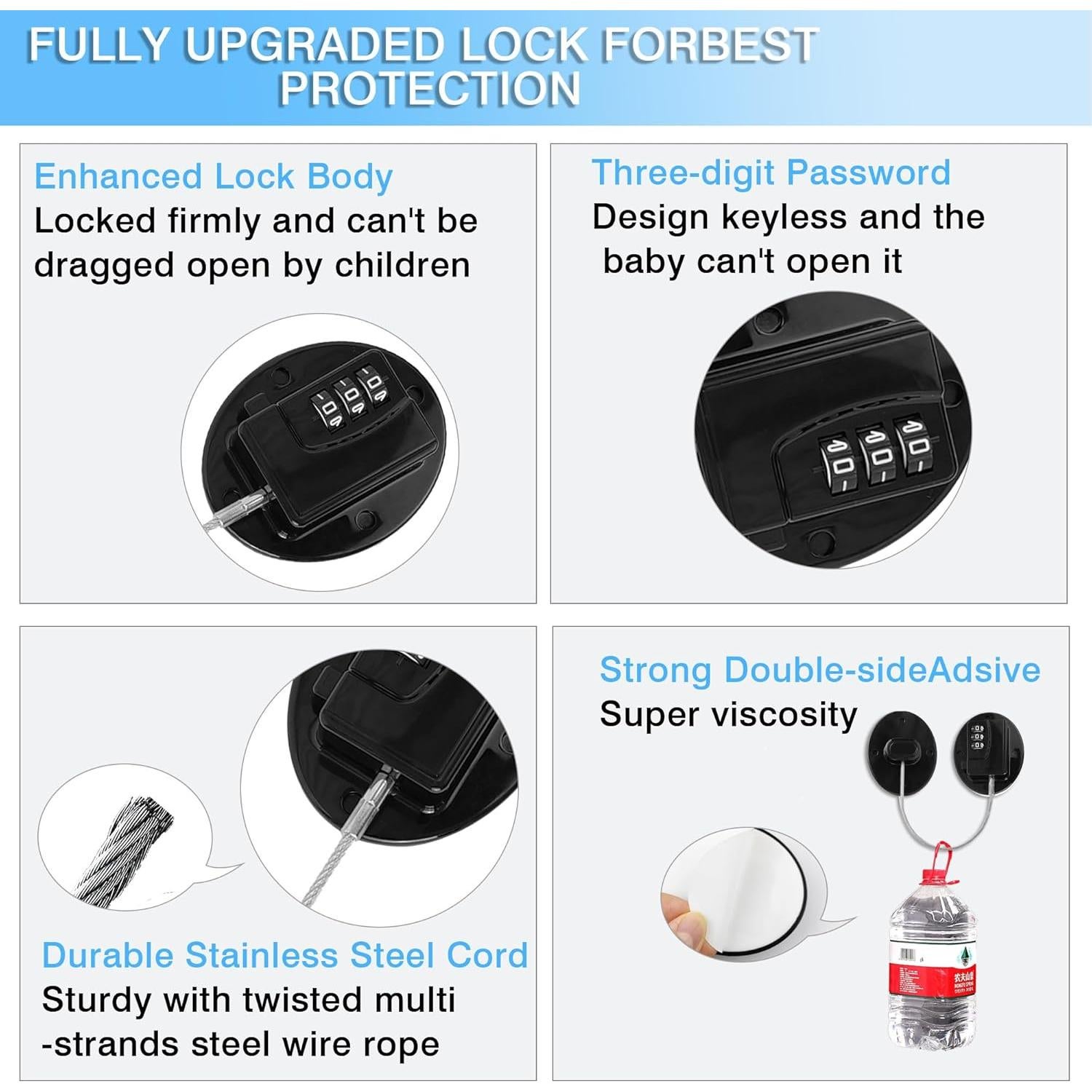 Cerradura de Refrigerador MRBULLOCK Sin Llave Ajustable Negra