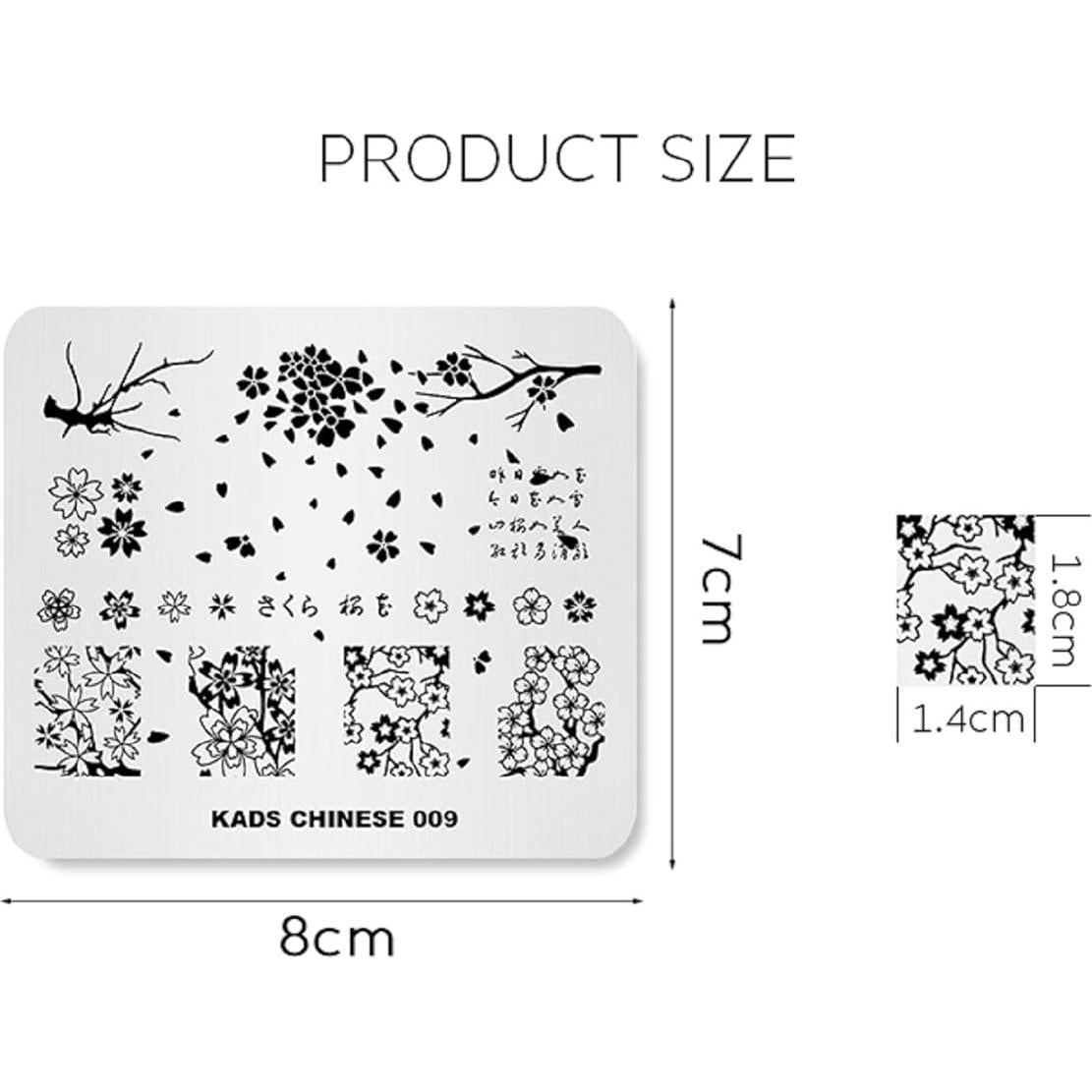 Plantilla de Estampado de Uñas KADS CH009 Acero Inoxidable 8x7cm