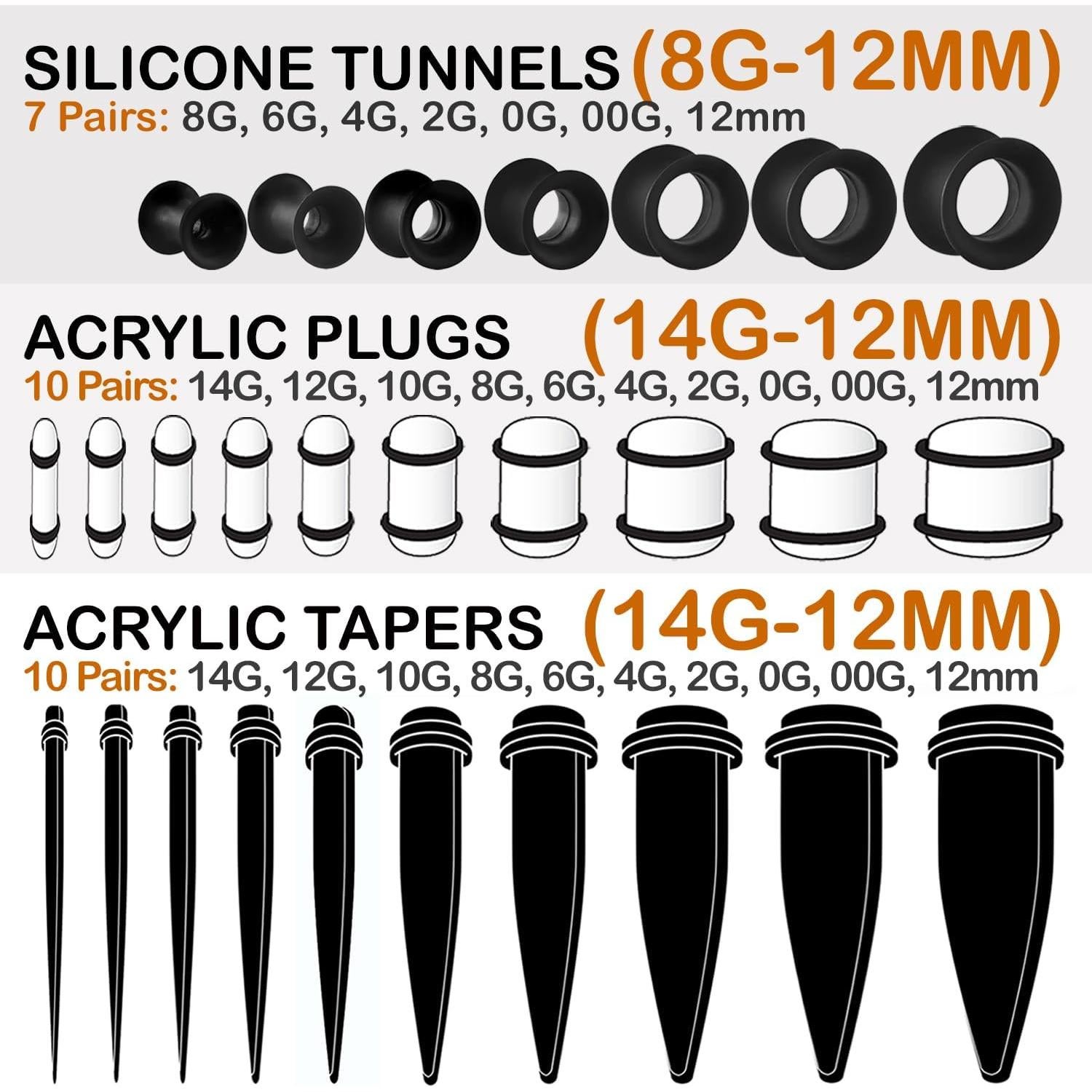 Kit de Estiramiento de Orejas BodyJ4You 54PC 14G-12mm con Aceite