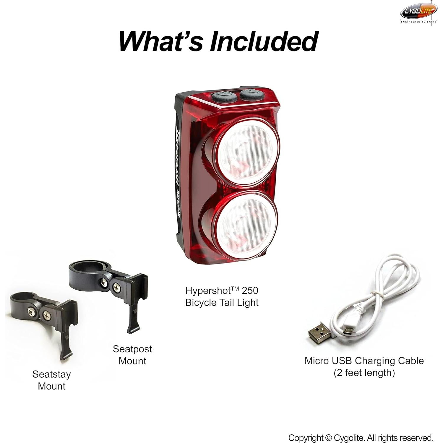 Luz Trasera Cygolite Hypershot 250 Lúmenes Recargable USB