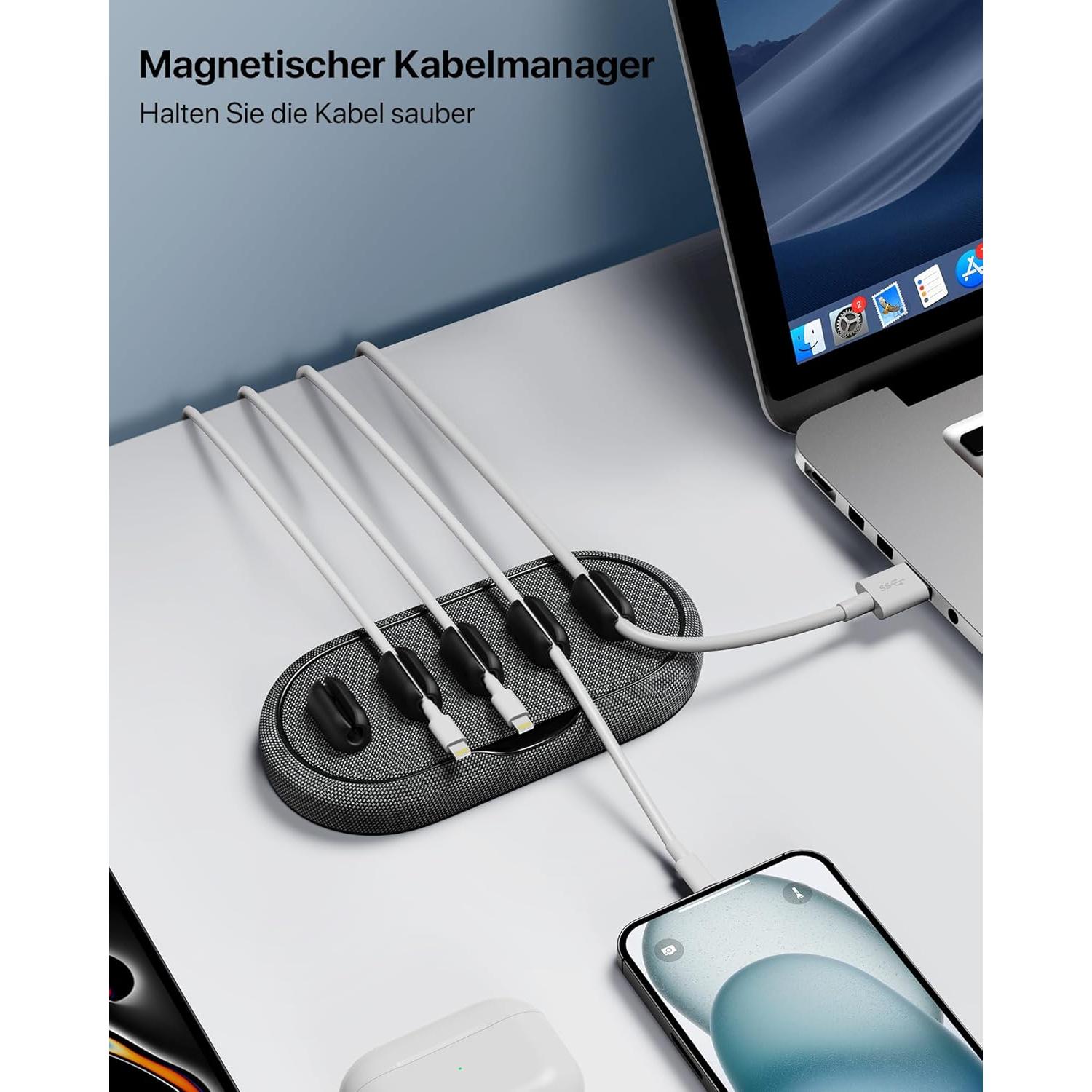 Organizador de Cables Smofish Magnético 6 Clips Gris Oscuro