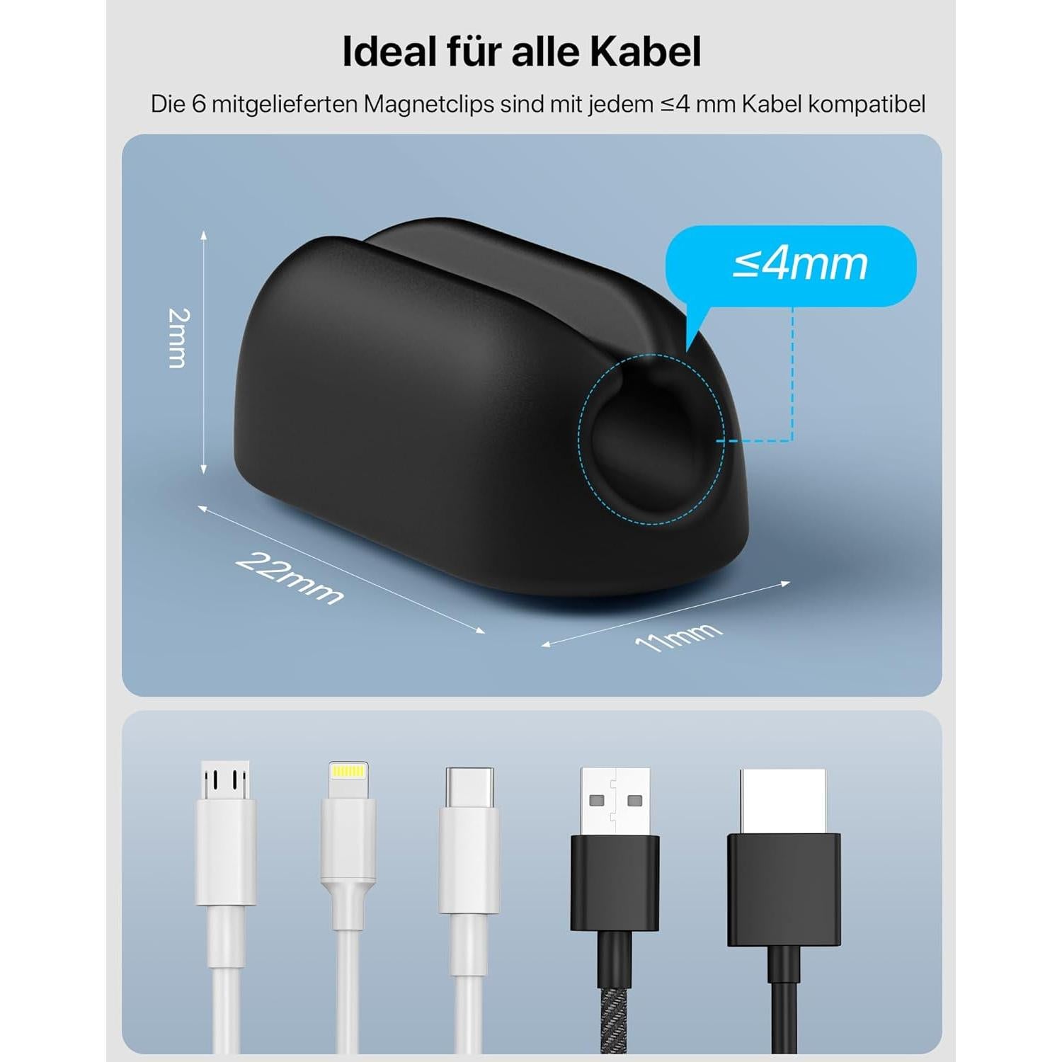 Organizador de Cables Smofish Magnético 6 Clips Gris Oscuro