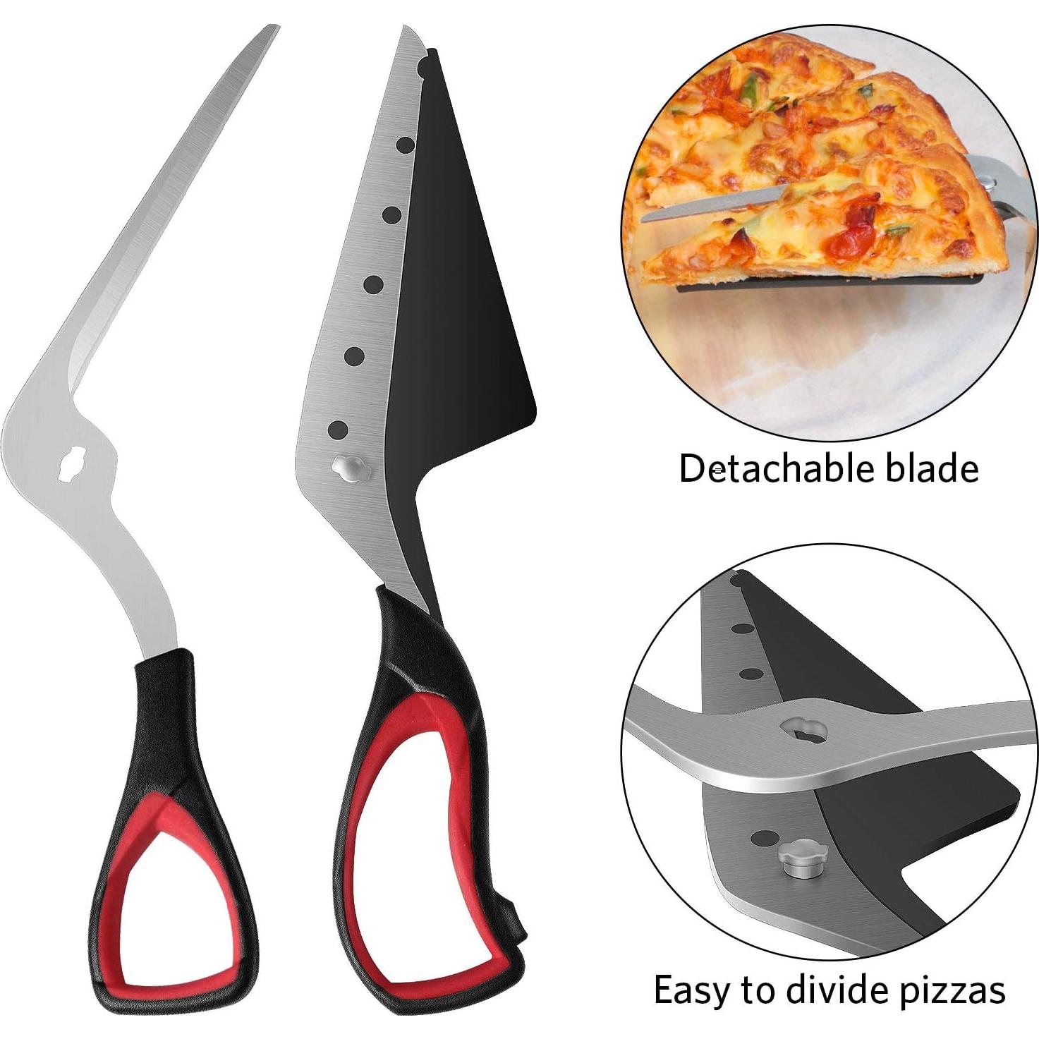 Pizza Scissors, Pizza Cutter, Ultra Sharp Detachable Blade with a Tray, Ergonomic Soft TPR Grip, 10.3Inch, Black&Red