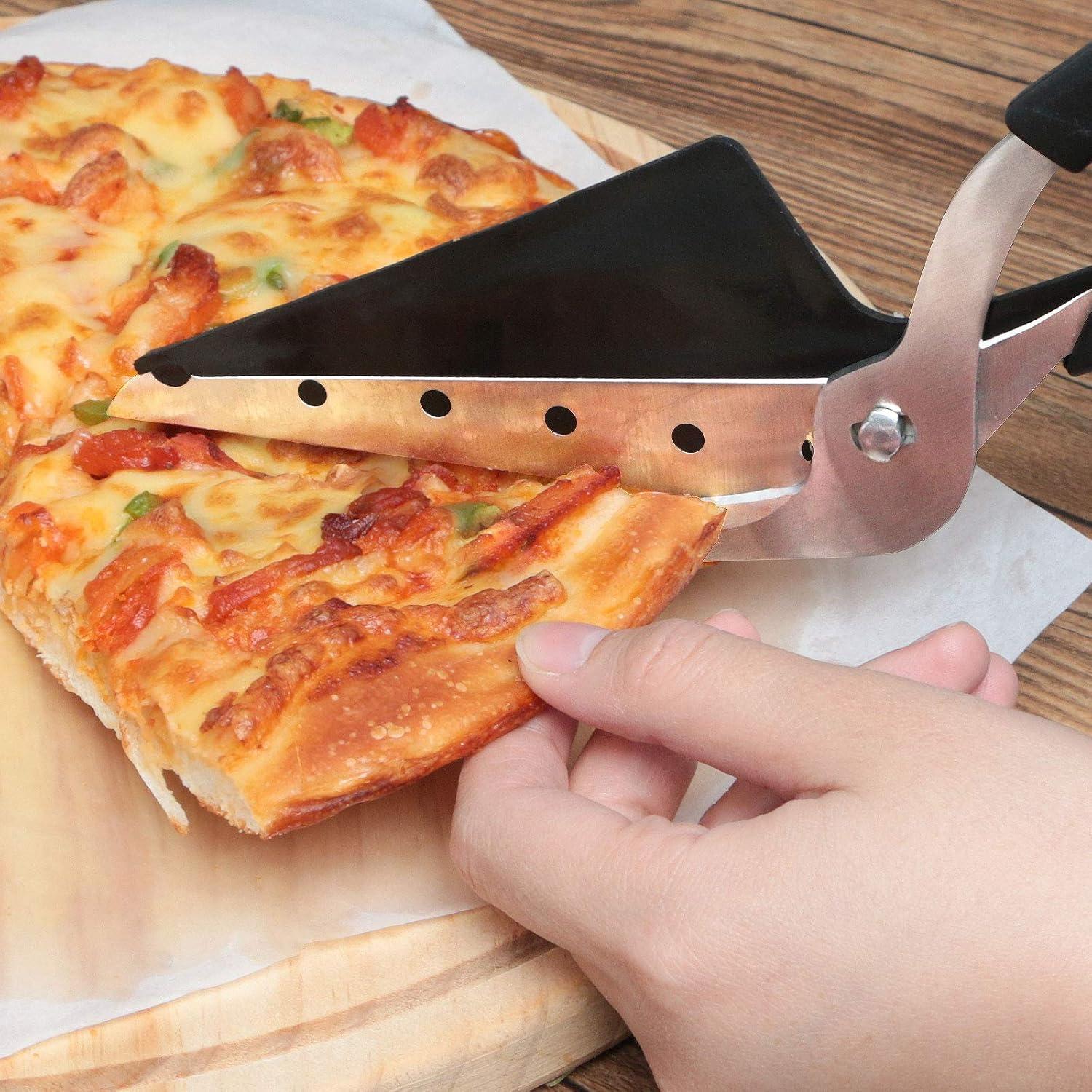 Pizza Scissors, Pizza Cutter, Ultra Sharp Detachable Blade with a Tray, Ergonomic Soft TPR Grip, 10.3Inch, Black&Red